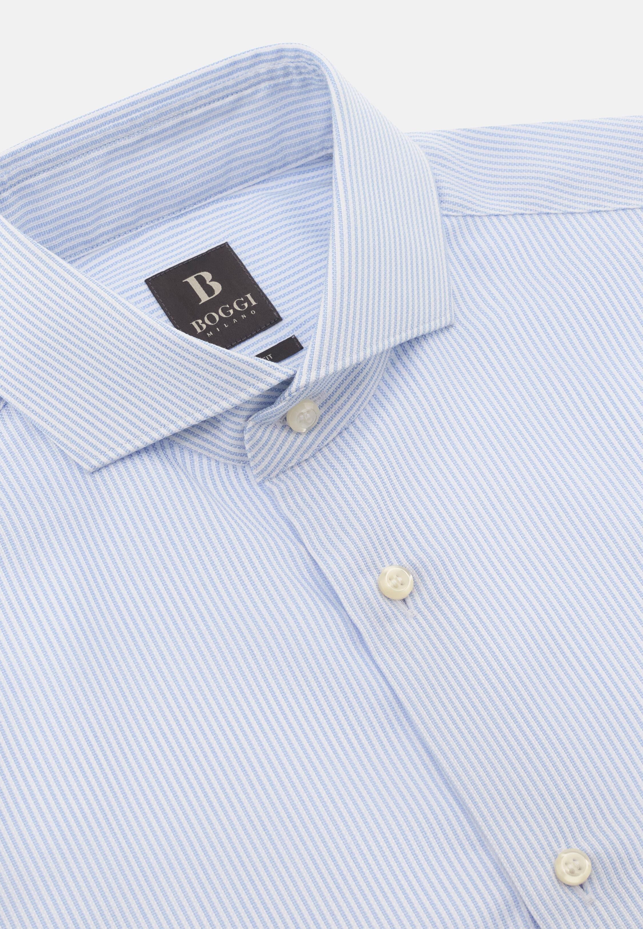 Slim Fit Striped Cotton Shirt Blue, Light Blue, large image number 3