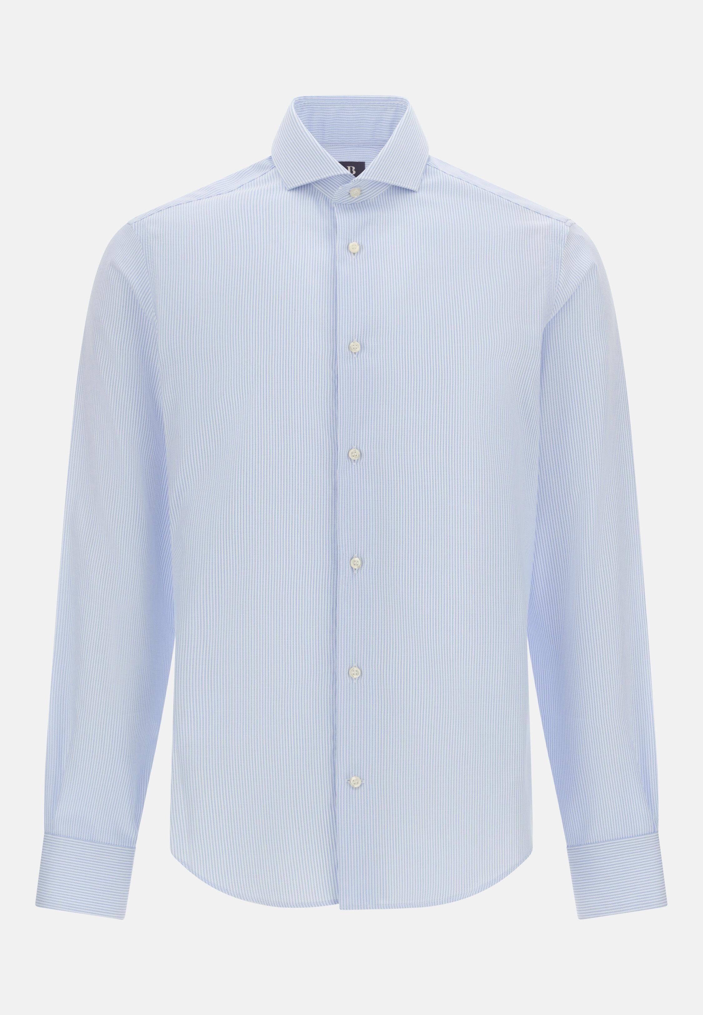 Slim Fit Striped Cotton Shirt Blue, Light Blue, large image number 4