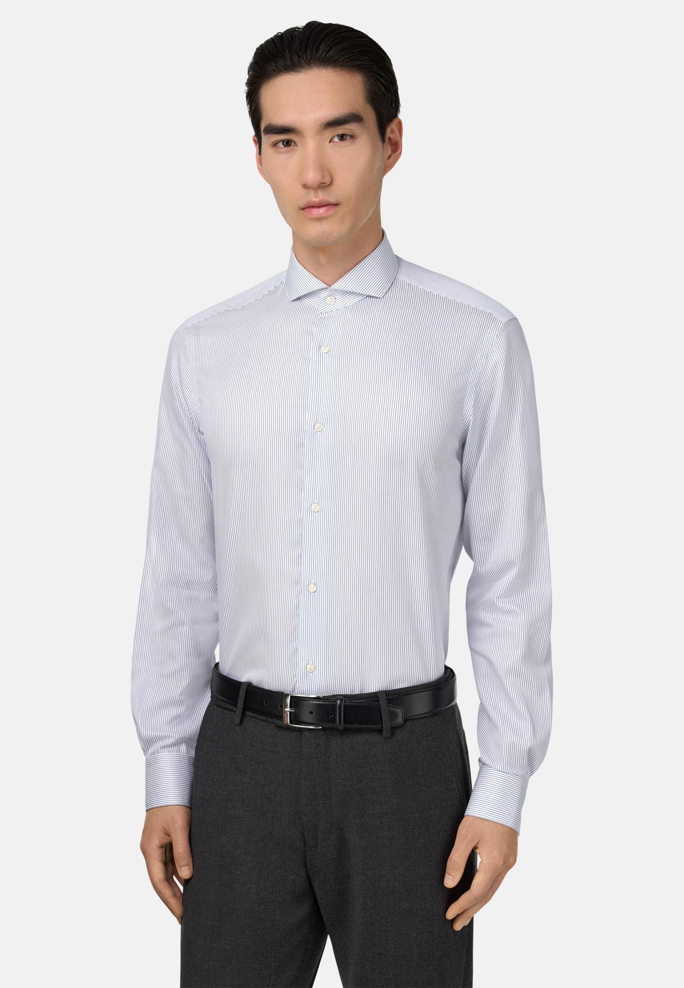 BLUE Slim Fit Striped Cotton Shirt, Navy blue, medium