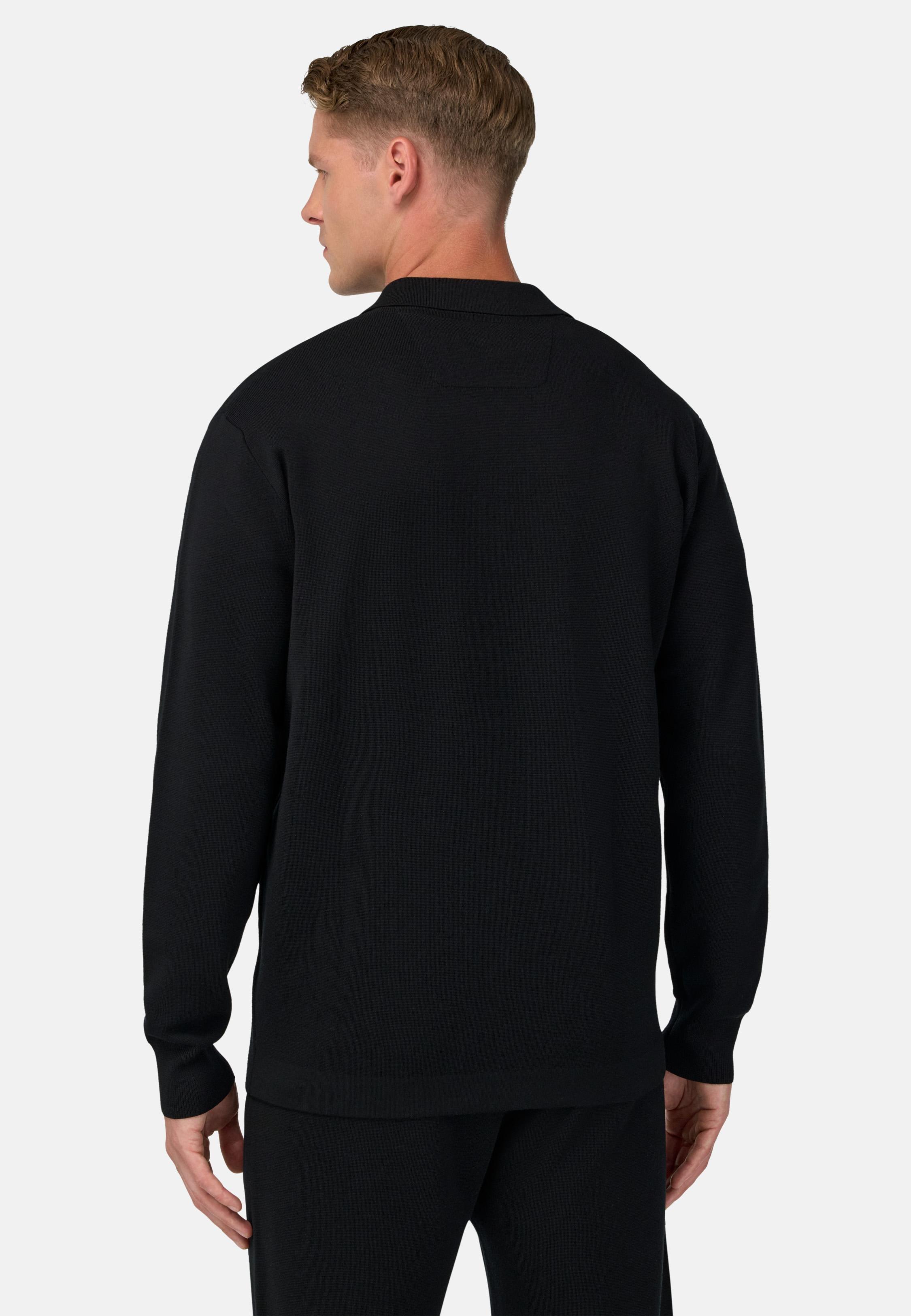 Knitted Polo Shirt in Superfine Merino Wool Black, , large image number 1