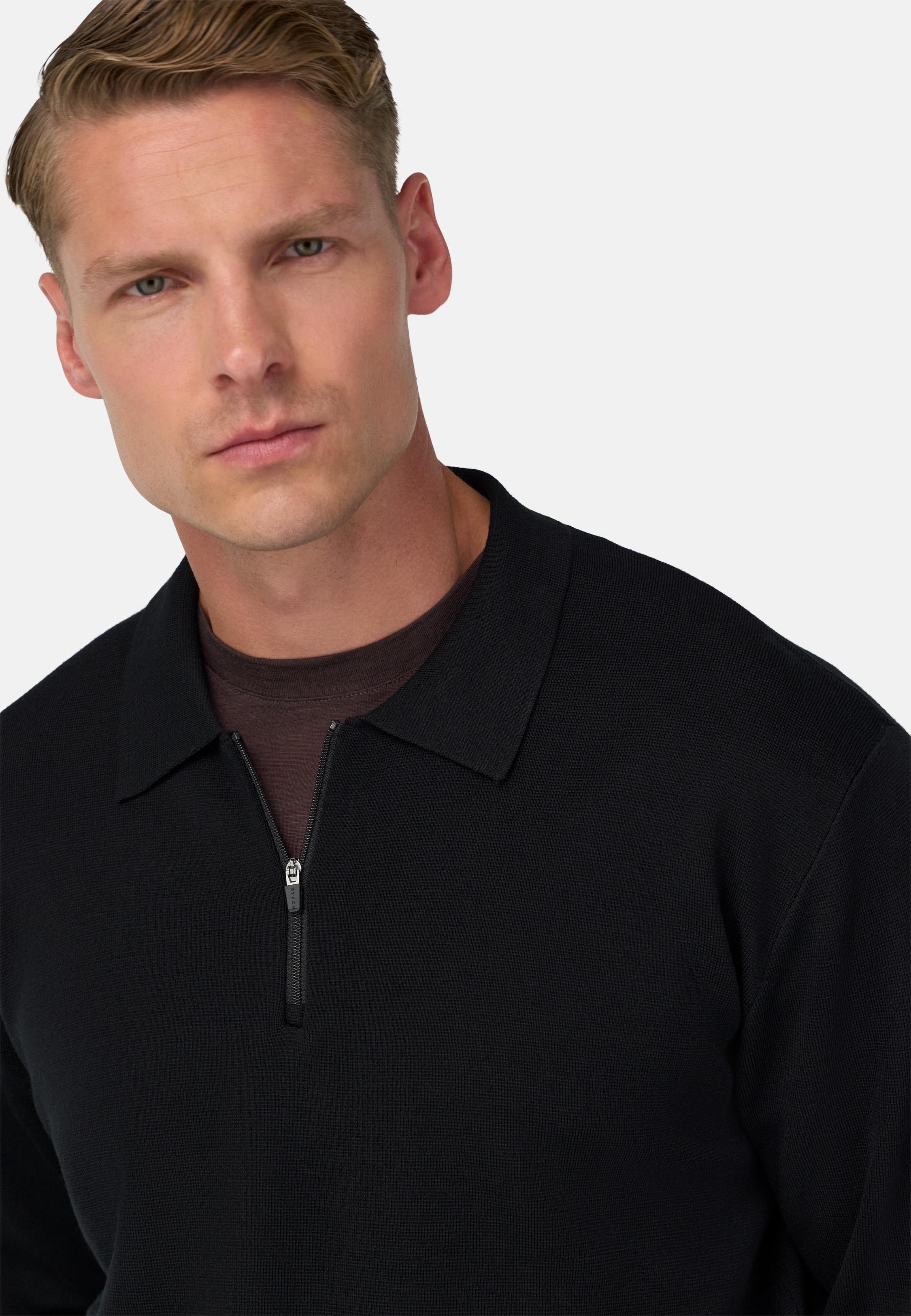 Knitted Polo Shirt in Superfine Merino Wool Black, , large image number 2