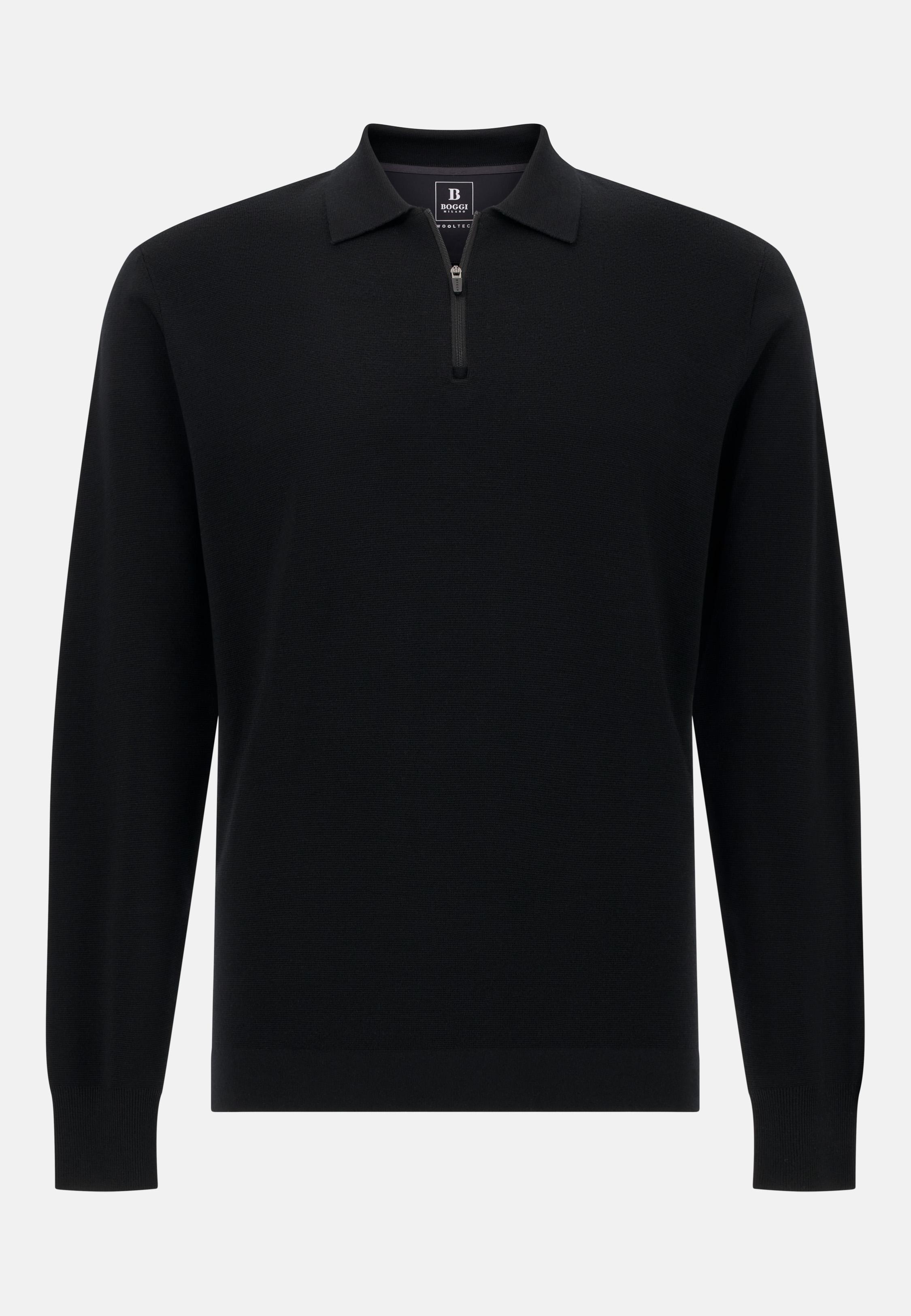 Knitted Polo Shirt in Superfine Merino Wool Black, , large image number 3