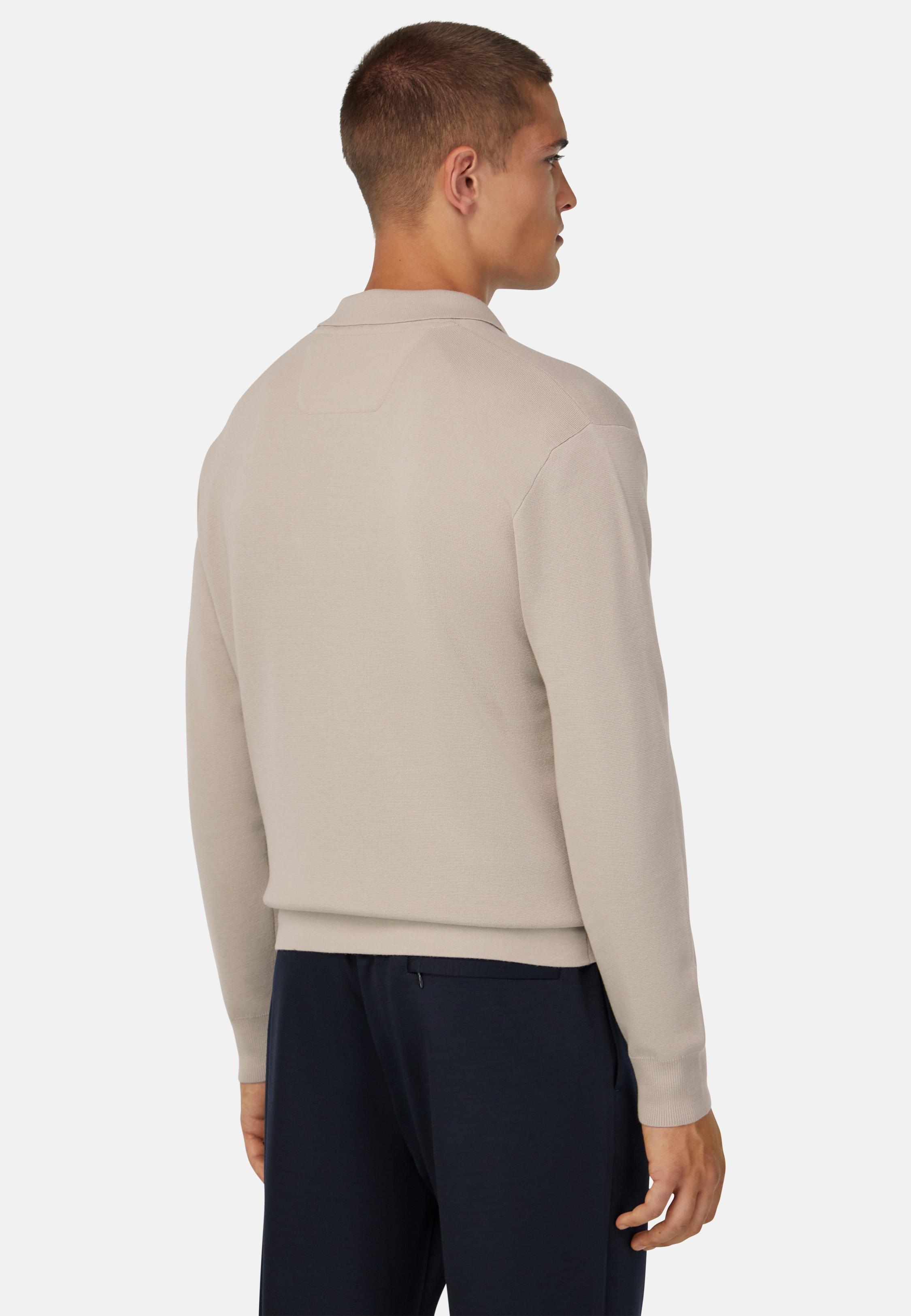 Knitted Polo Shirt in Superfine Merino Wool Beige, , large image number 1