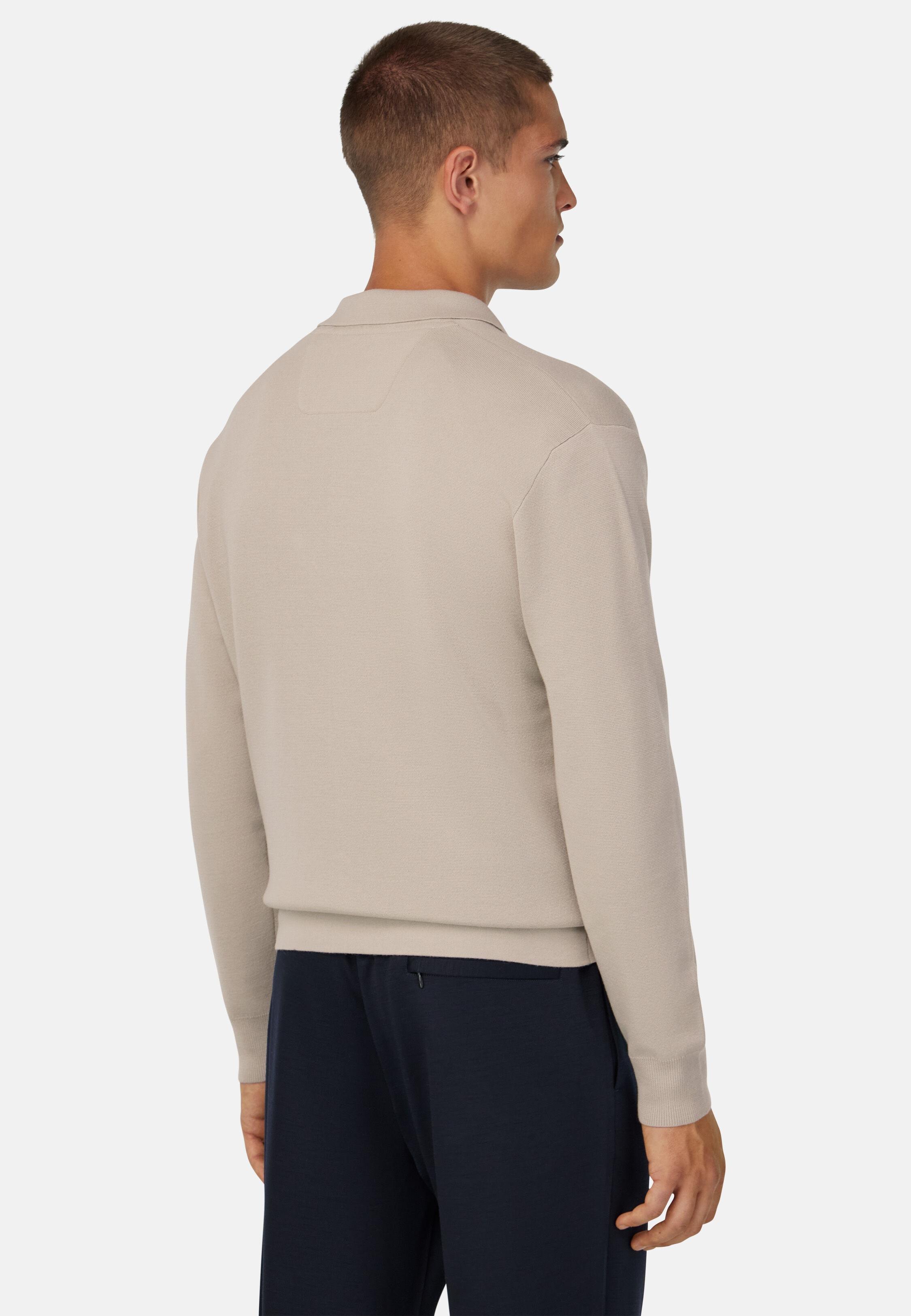 Knitted Polo Shirt in Superfine Merino Wool Beige, 3901_SAND, medium