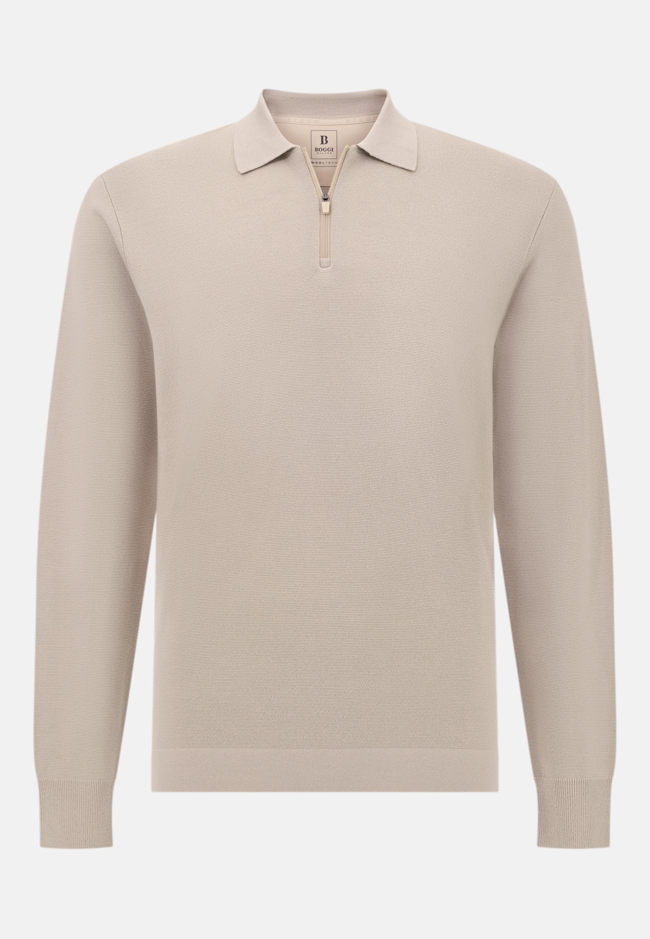 Knitted Polo Shirt in Superfine Merino Wool Beige, , large image number 3