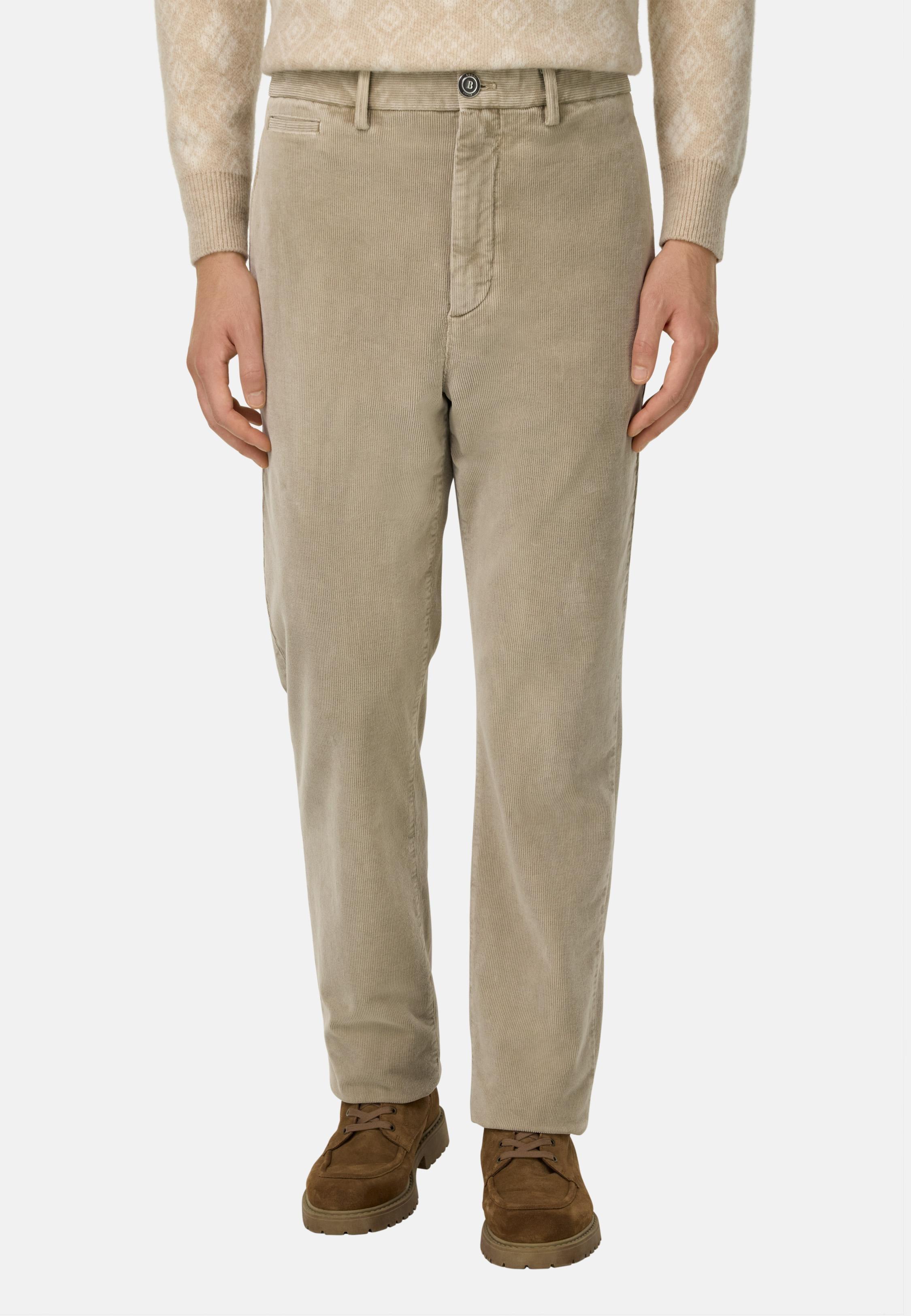 Trousers in Stretch Velvet Beige, Beige, medium