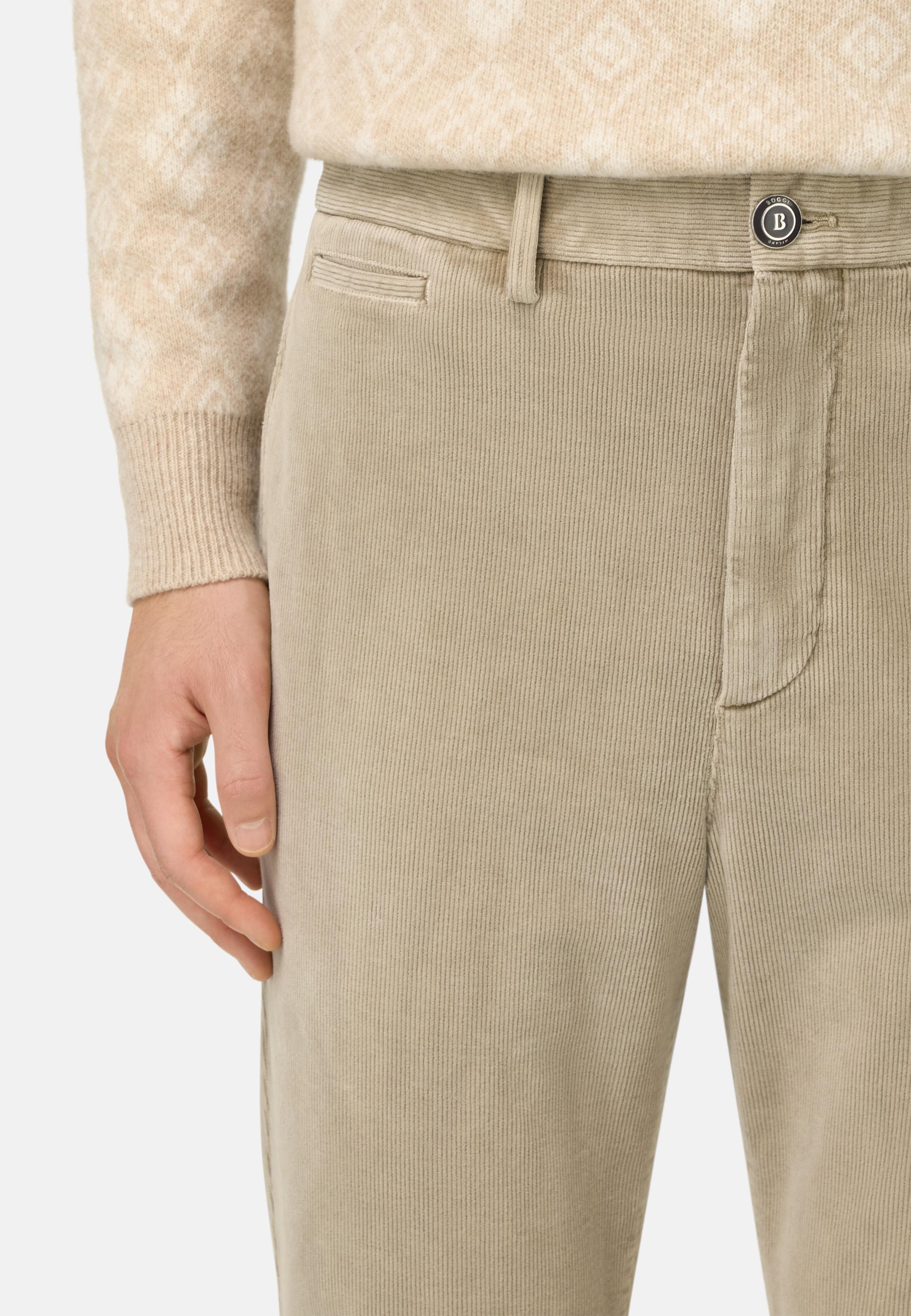 Trousers in Stretch Velvet Beige, Beige, large image number 3