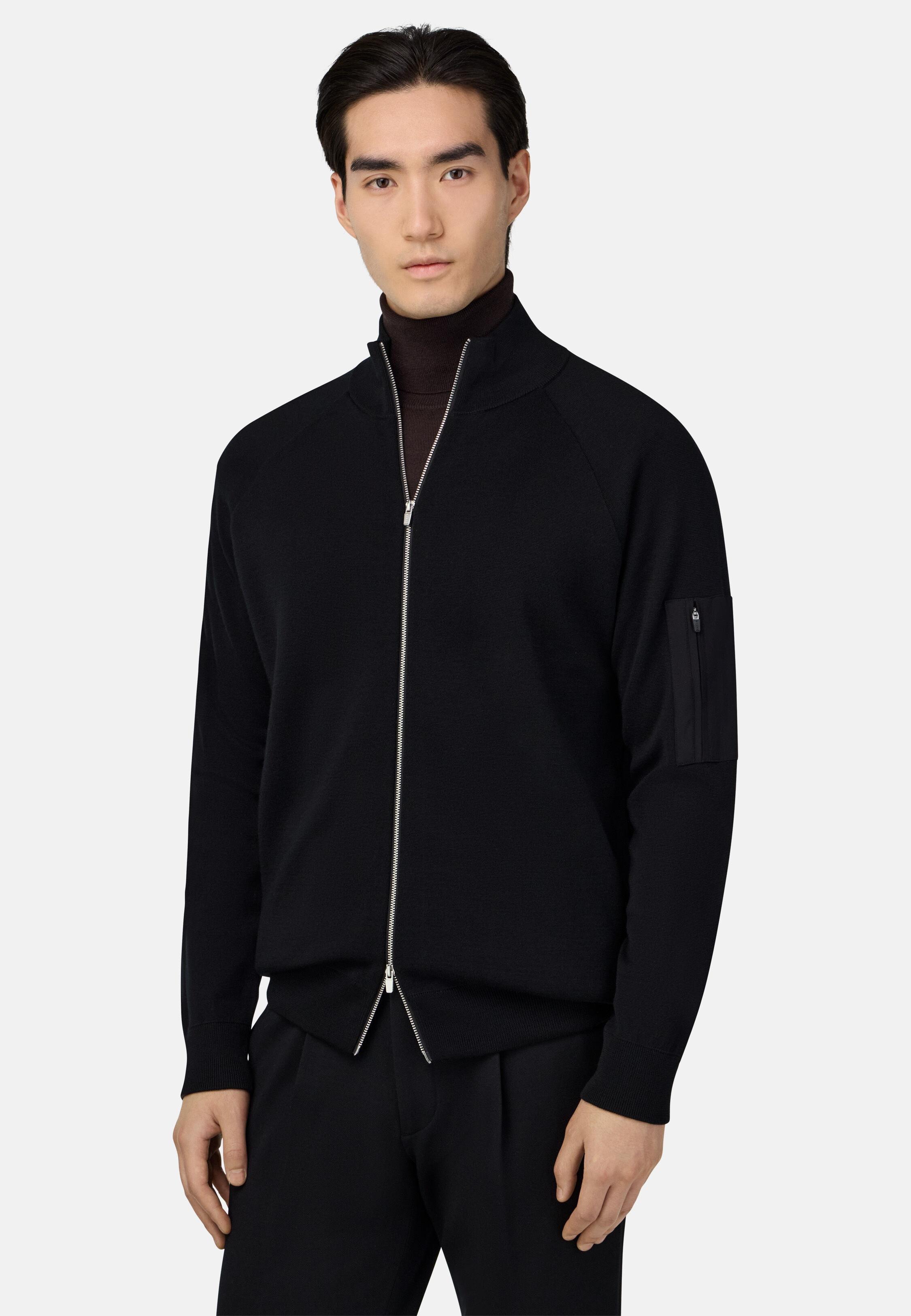 Tech Bomber Jacket in Merino Wool Black, 3901_BLAC, medium