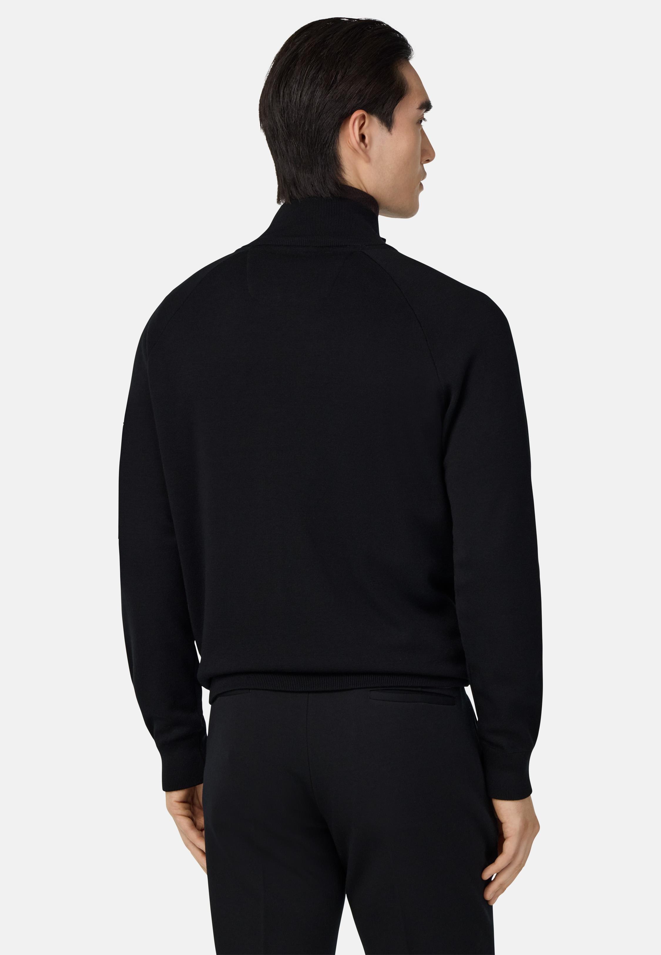 Tech Bomber Jacket in Merino Wool Black, Black, medium
