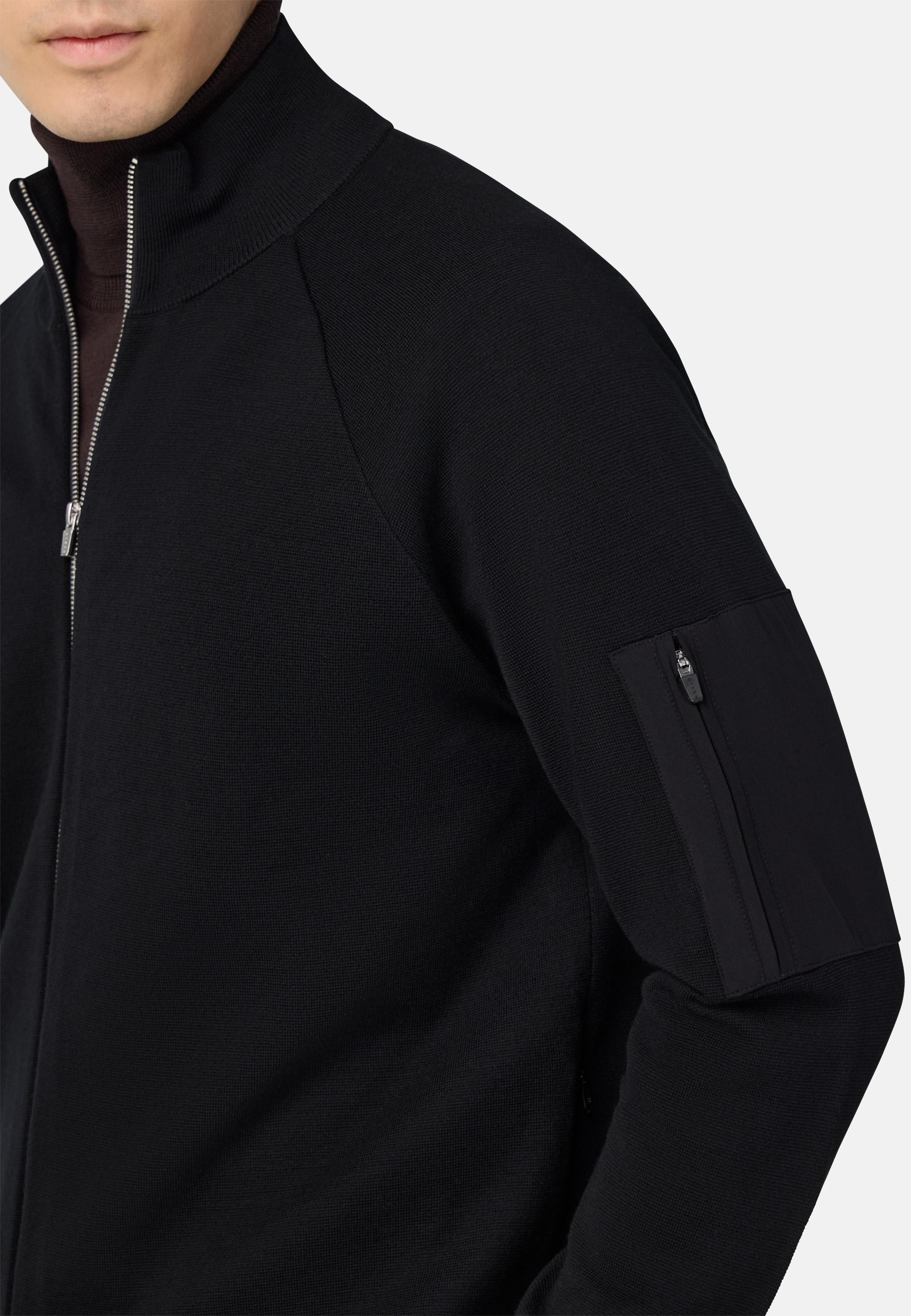 Tech Bomber Jacket in Merino Wool Black, Black, medium