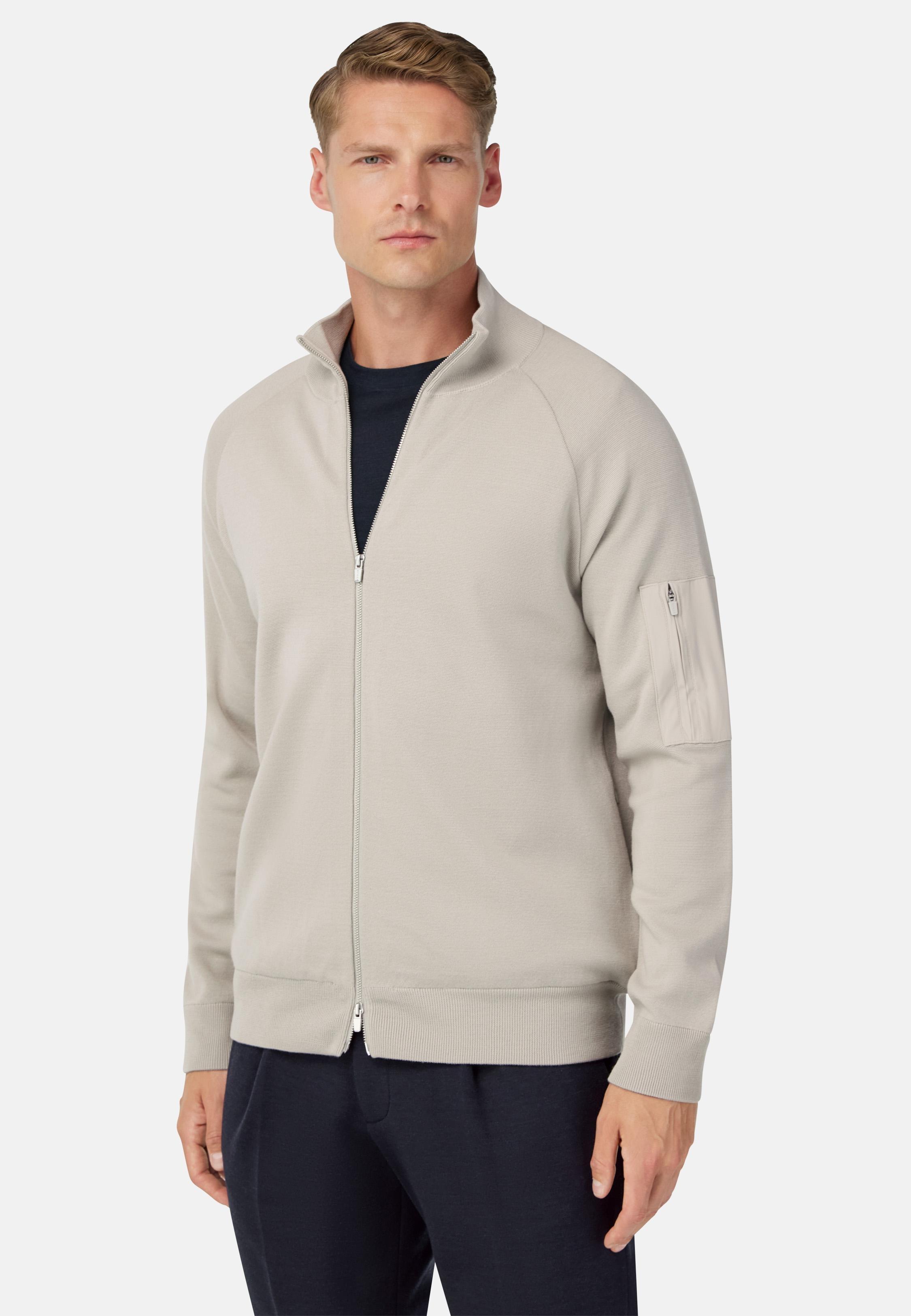 Tech Bomber Jacket in Merino Wool Beige, Sand, medium