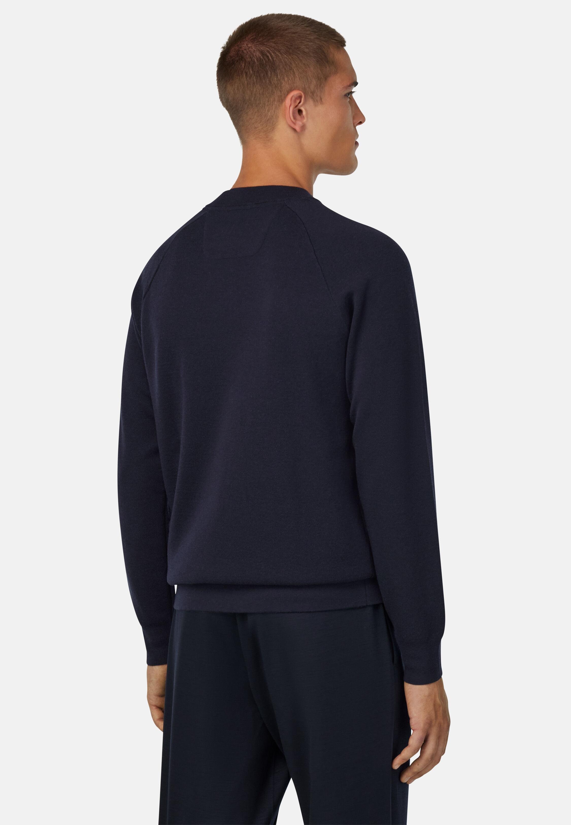 Crew Neck Jumper in Superfine Wool Blue, 3901_NAVY, medium