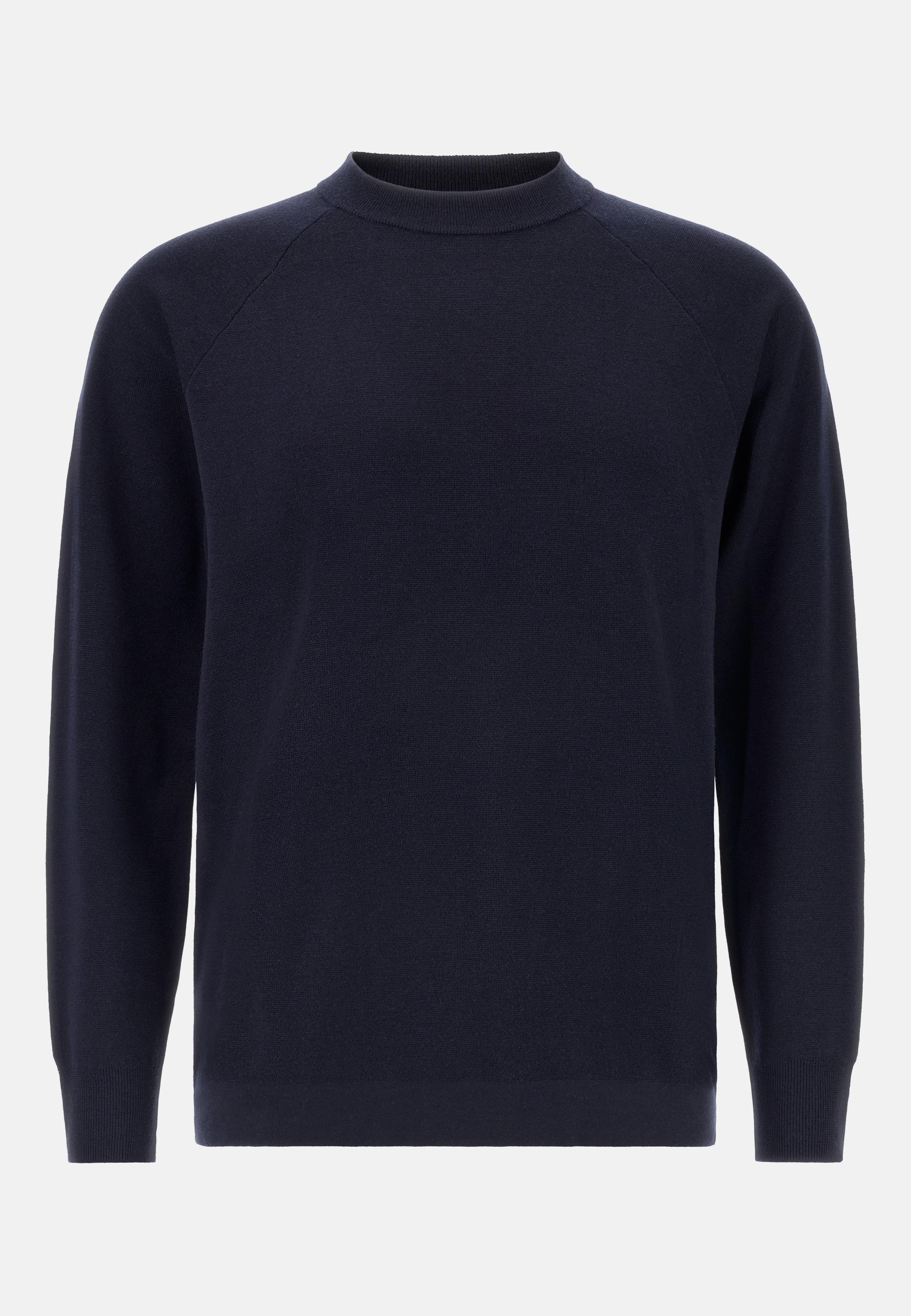 Crew Neck Jumper in Superfine Wool Blue, Navy blue, medium
