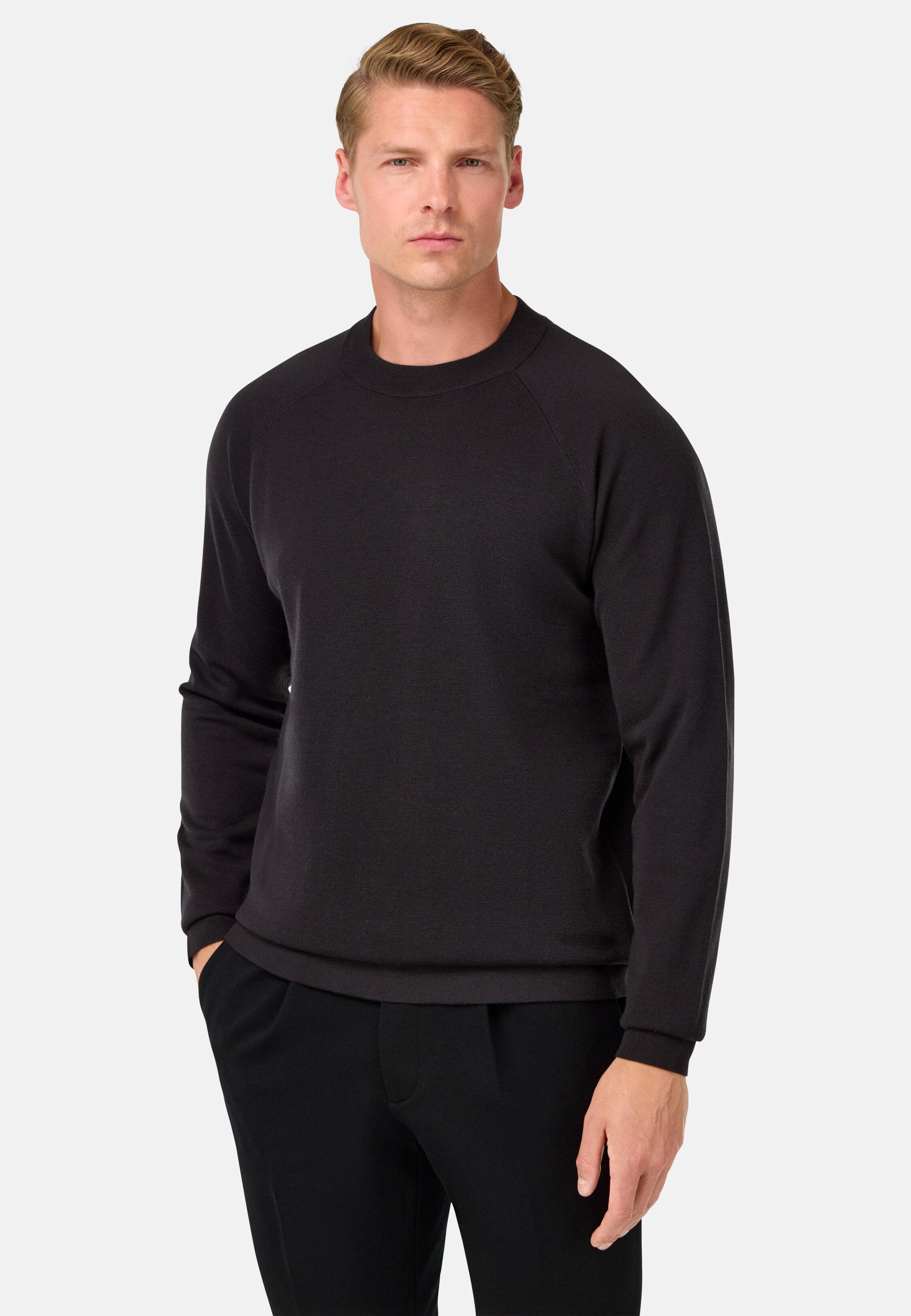 Crew Neck Jumper in Superfine Wool Brown, 3901_DKBR, medium