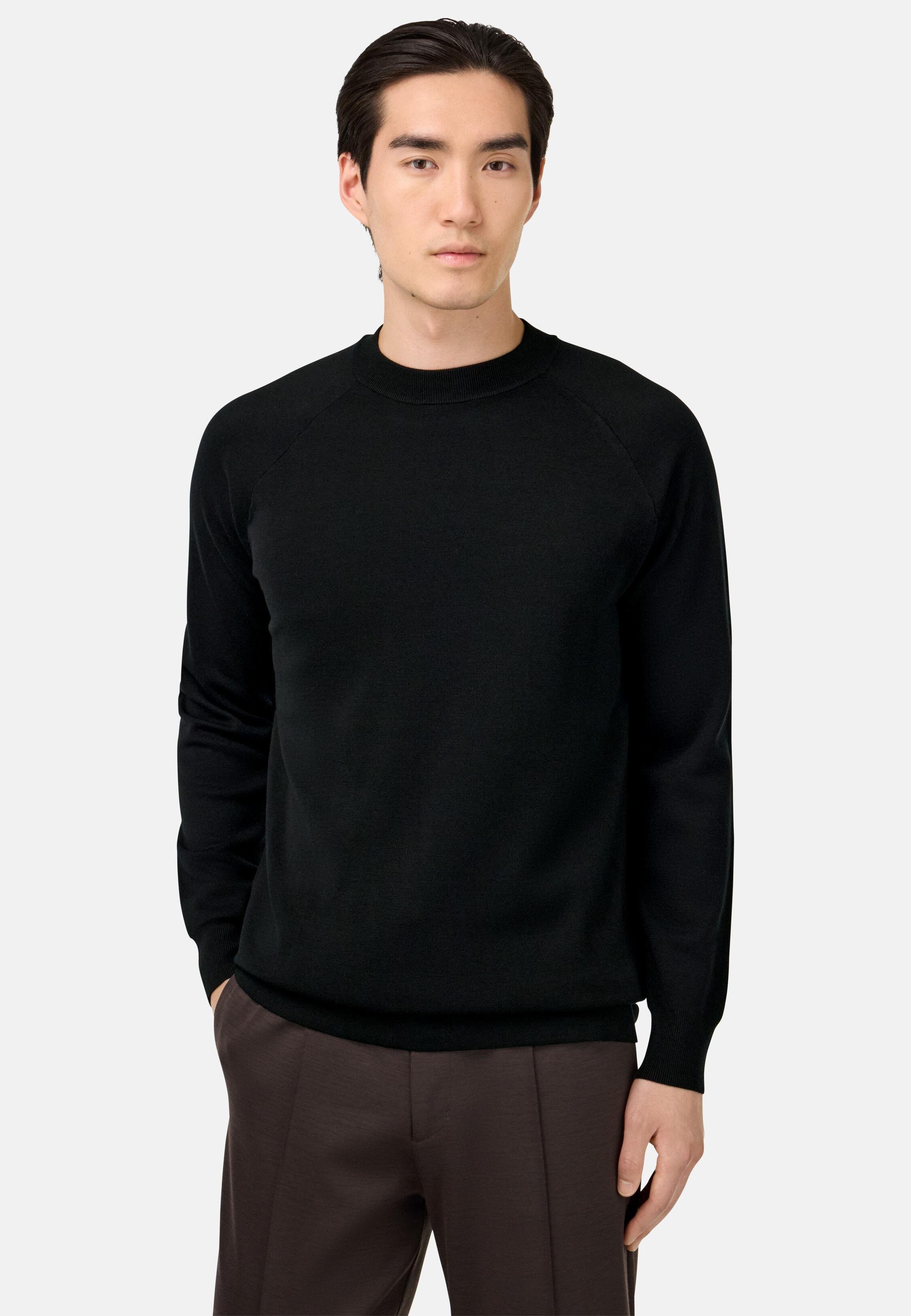 Crew Neck Jumper in Superfine Wool Black, 3901_BLAC, medium