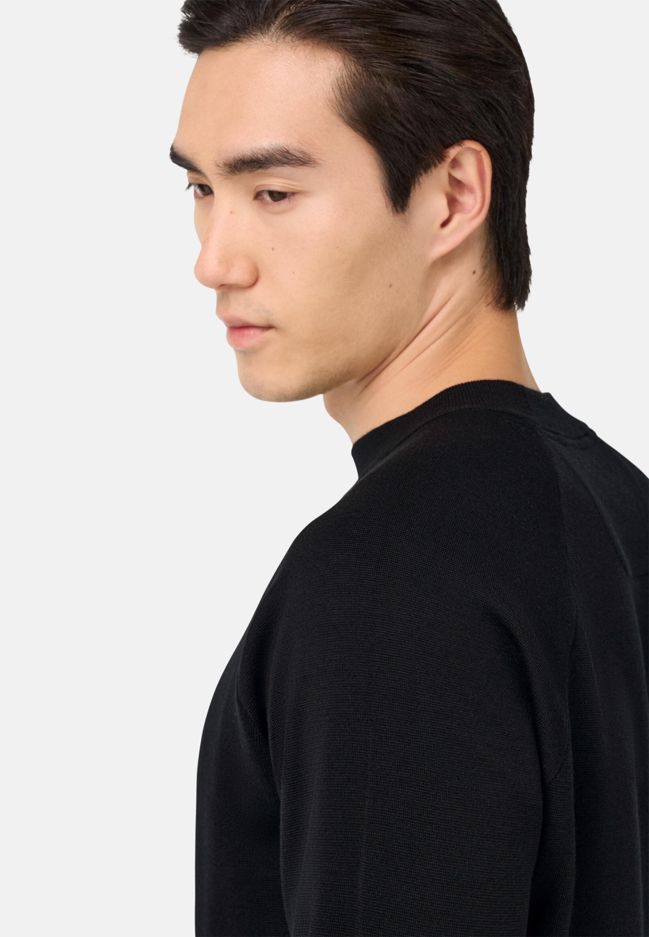 Crew Neck Jumper in Superfine Wool Black, 3901_BLAC, medium