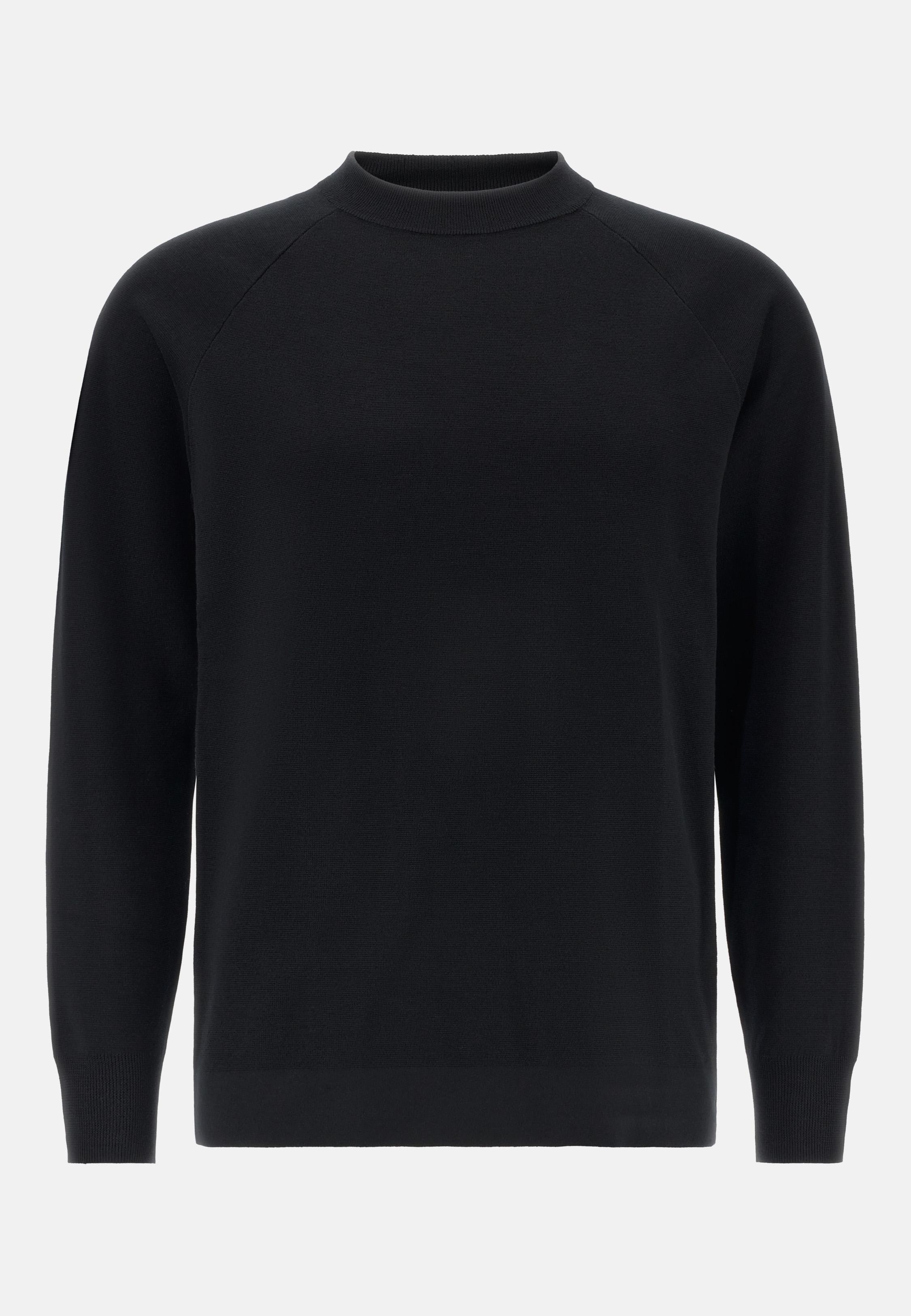 Crew Neck Jumper in Superfine Wool Black, Black, large image number 3