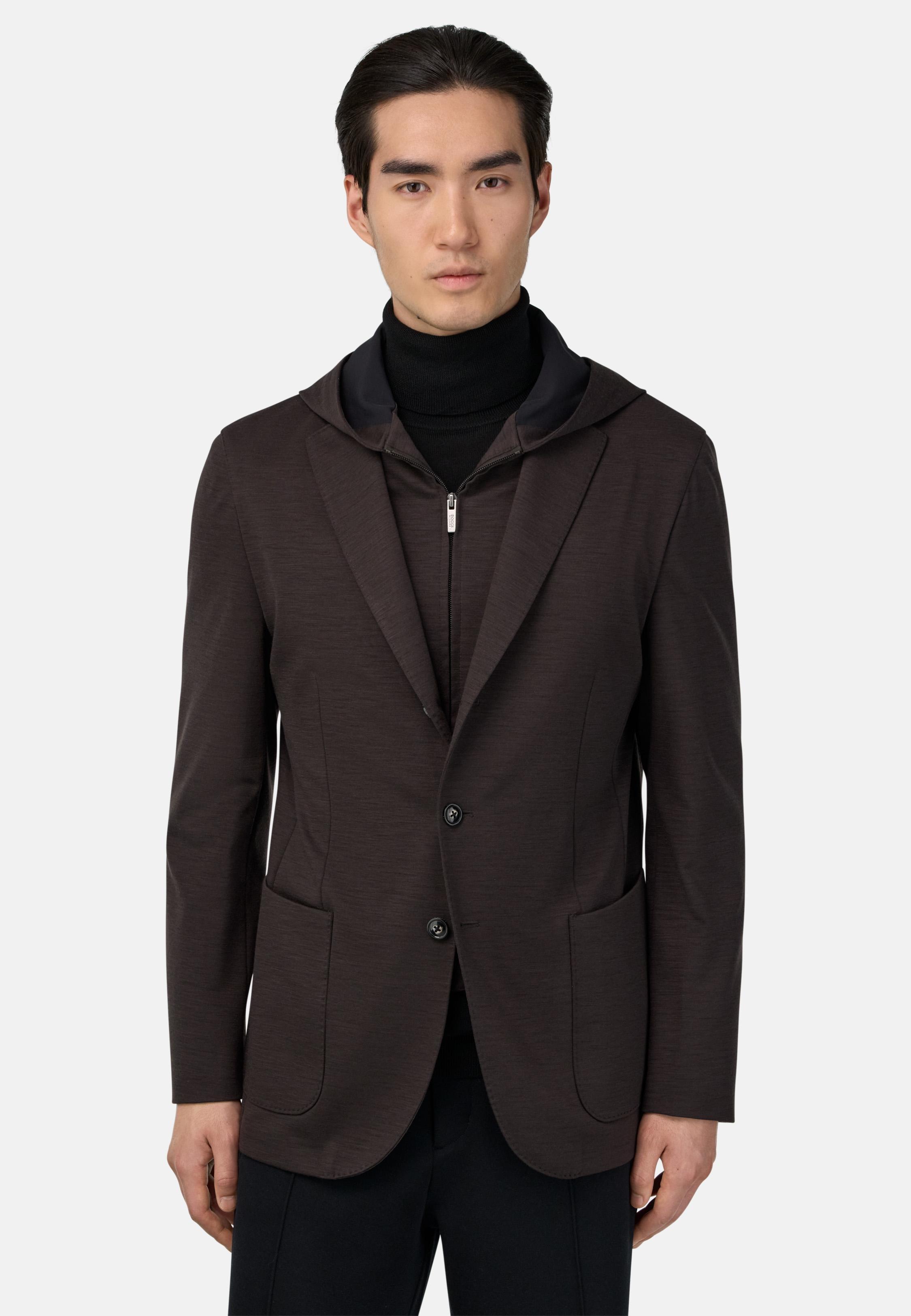 Madison Sweatshirt Jacket in a Wool Blend Brown, Brown, large