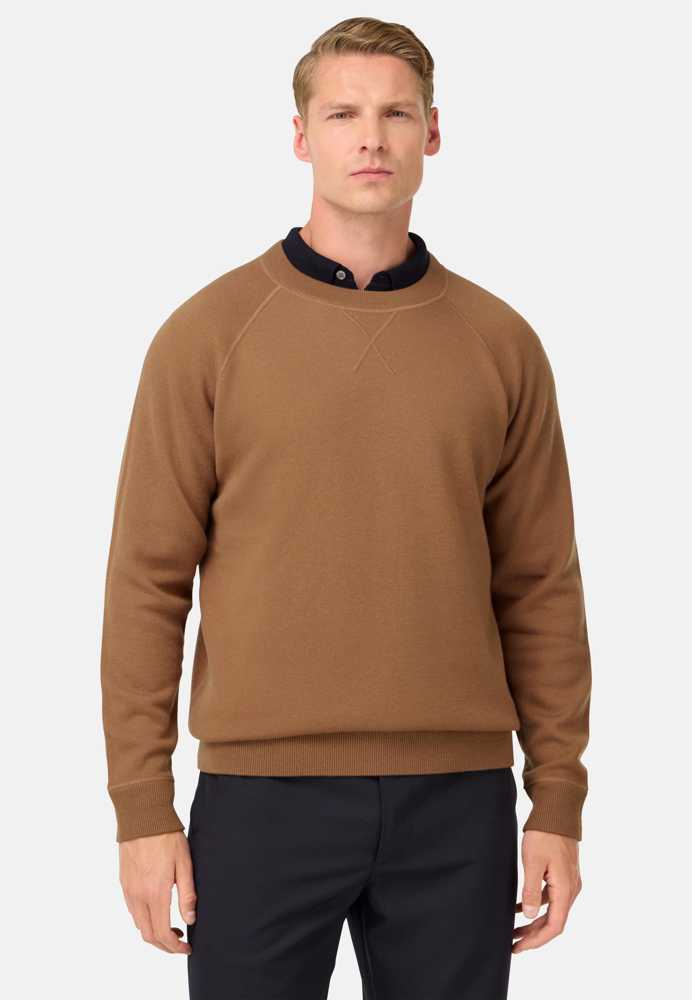 Crew Neck Jumper in Wool and Cashmere Brown, Hazelnut, medium