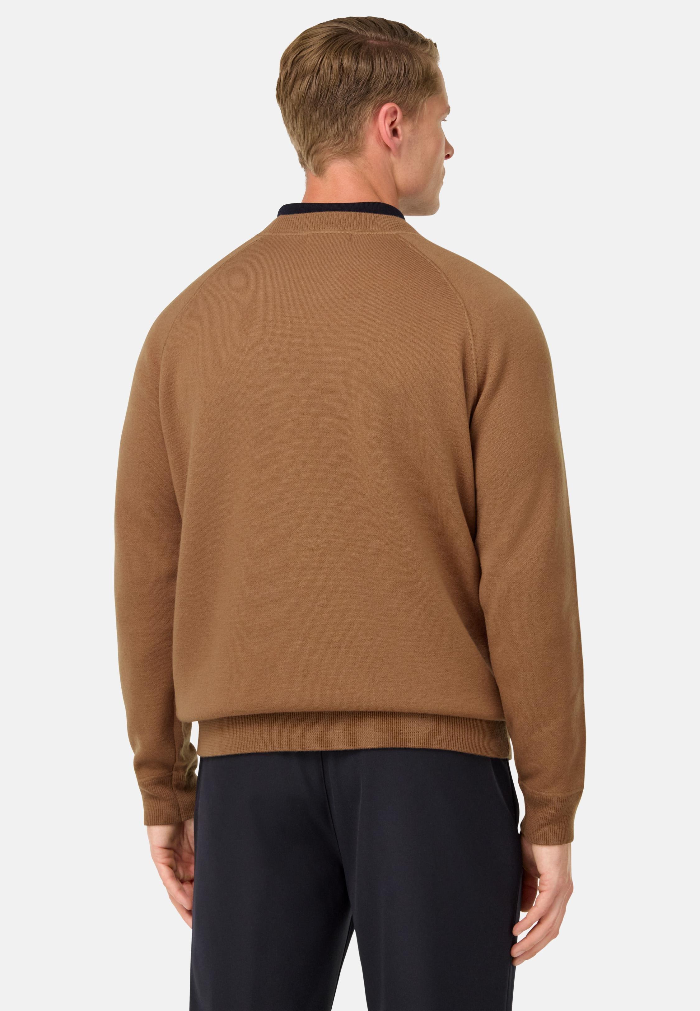 Crew Neck Jumper in Wool and Cashmere Brown, Hazelnut, medium