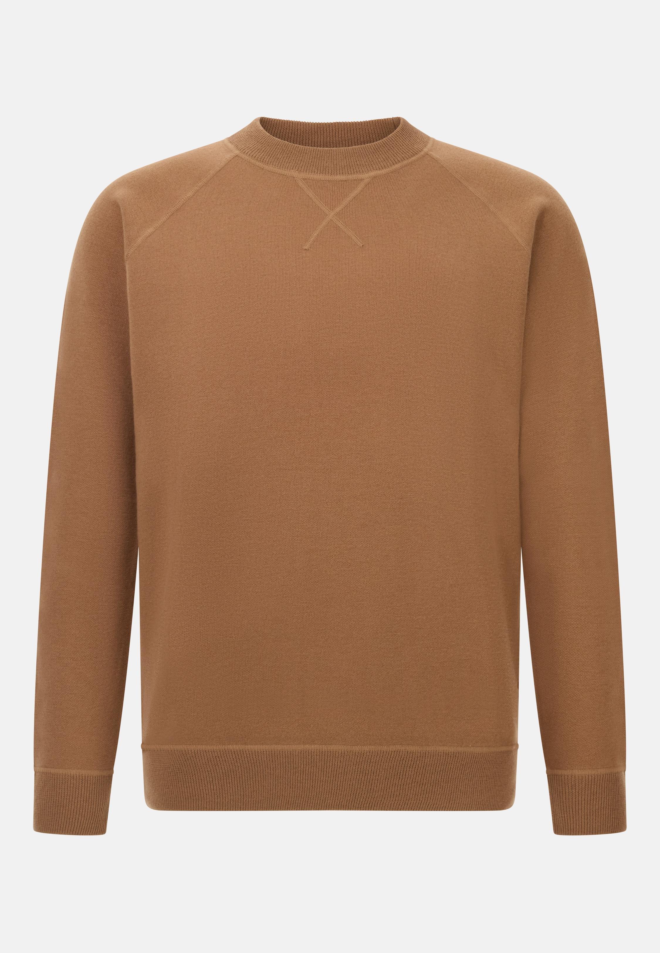 Crew Neck Jumper in Wool and Cashmere Brown, Hazelnut, large image number 3