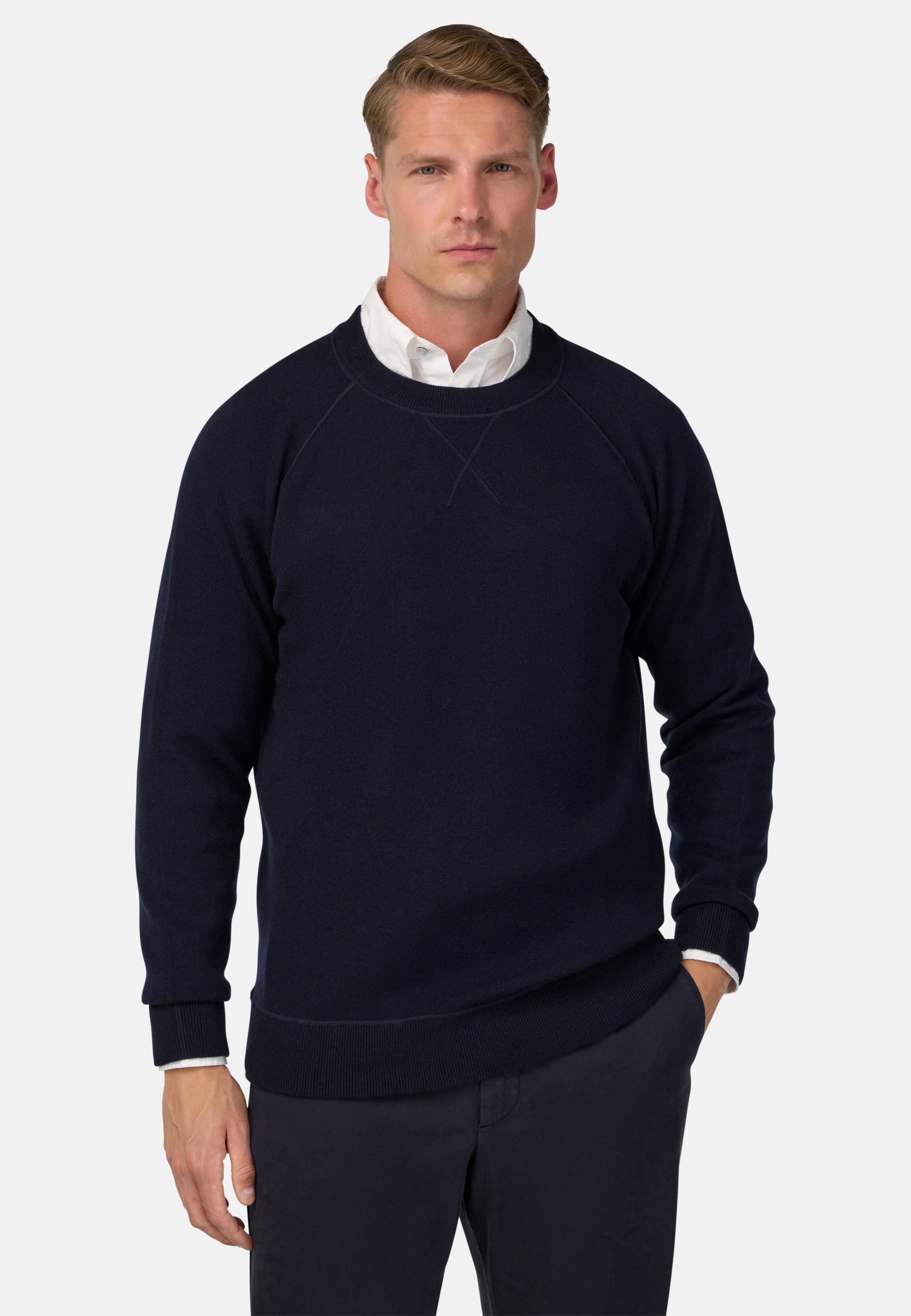 Crew Neck Jumper in Wool and Cashmere Blue, Navy blue, medium