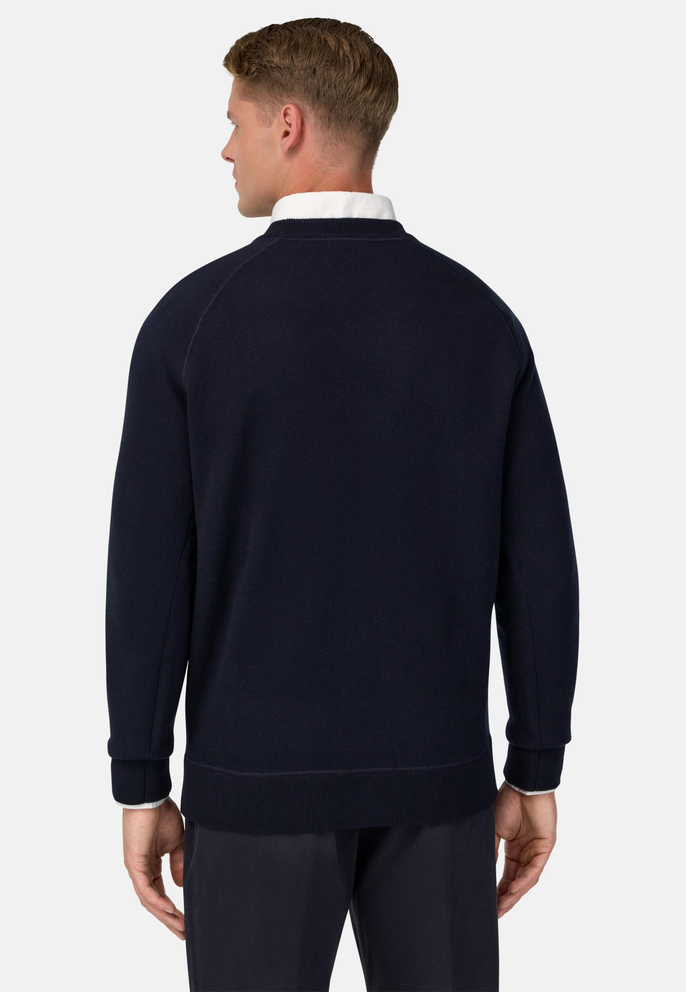 Crew Neck Jumper in Wool and Cashmere Blue, Navy blue, medium