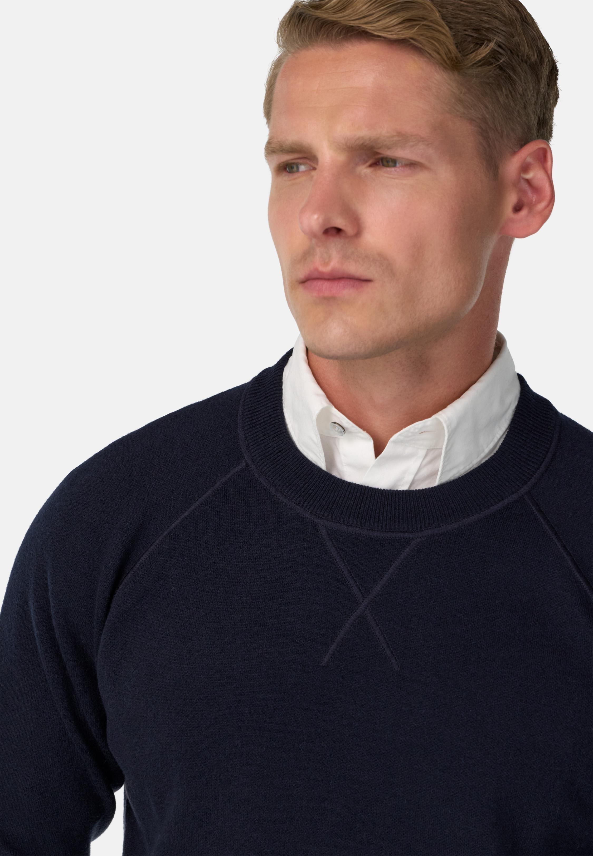 Crew Neck Jumper in Wool and Cashmere Blue, Navy blue, medium