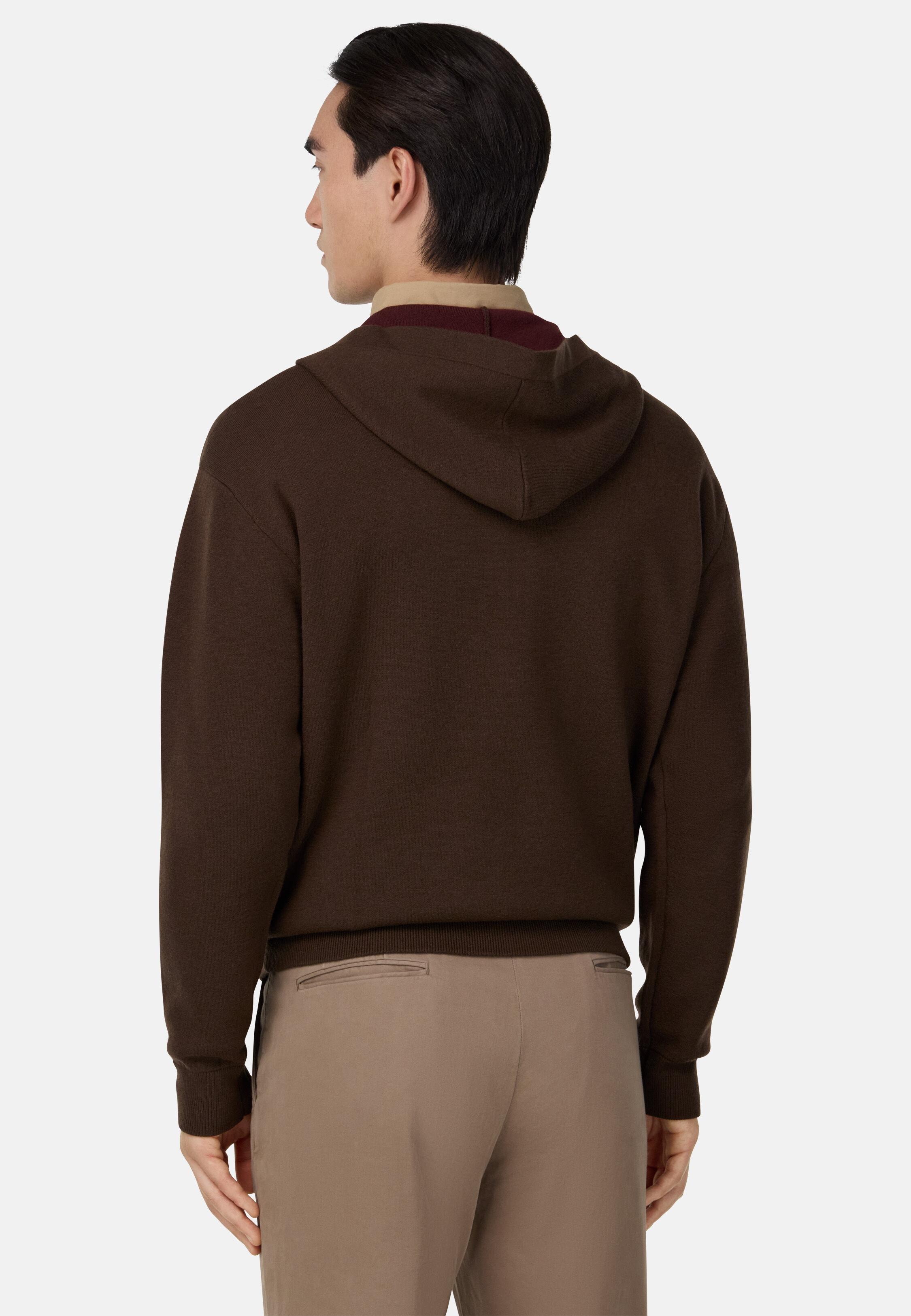 Half-Zip Hoodie in Wool and Cashmere Brown, Dark brown, medium
