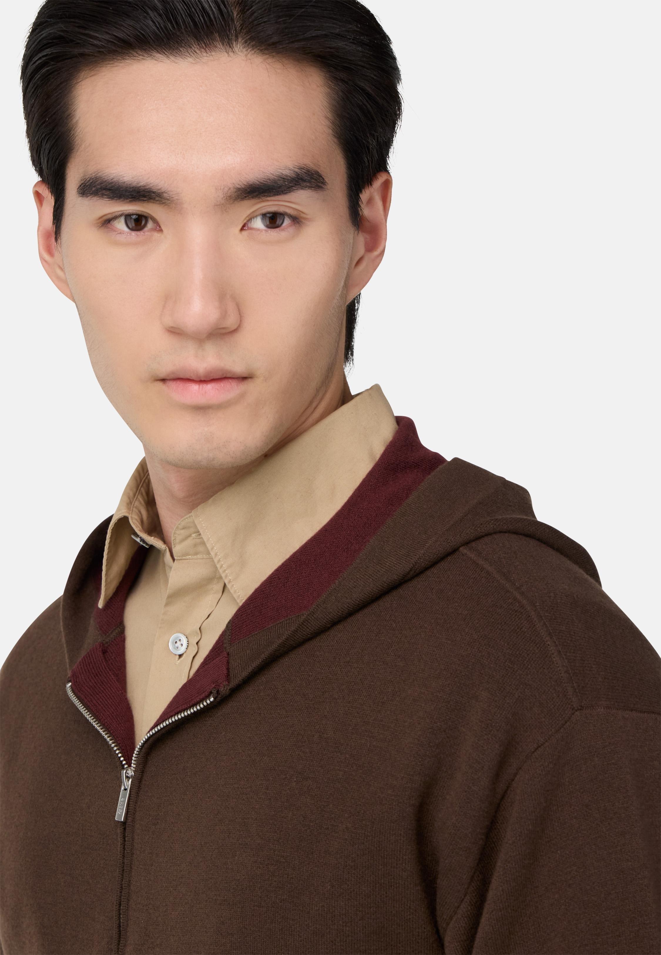 Half-Zip Hoodie in Wool and Cashmere Brown, , large image number 2