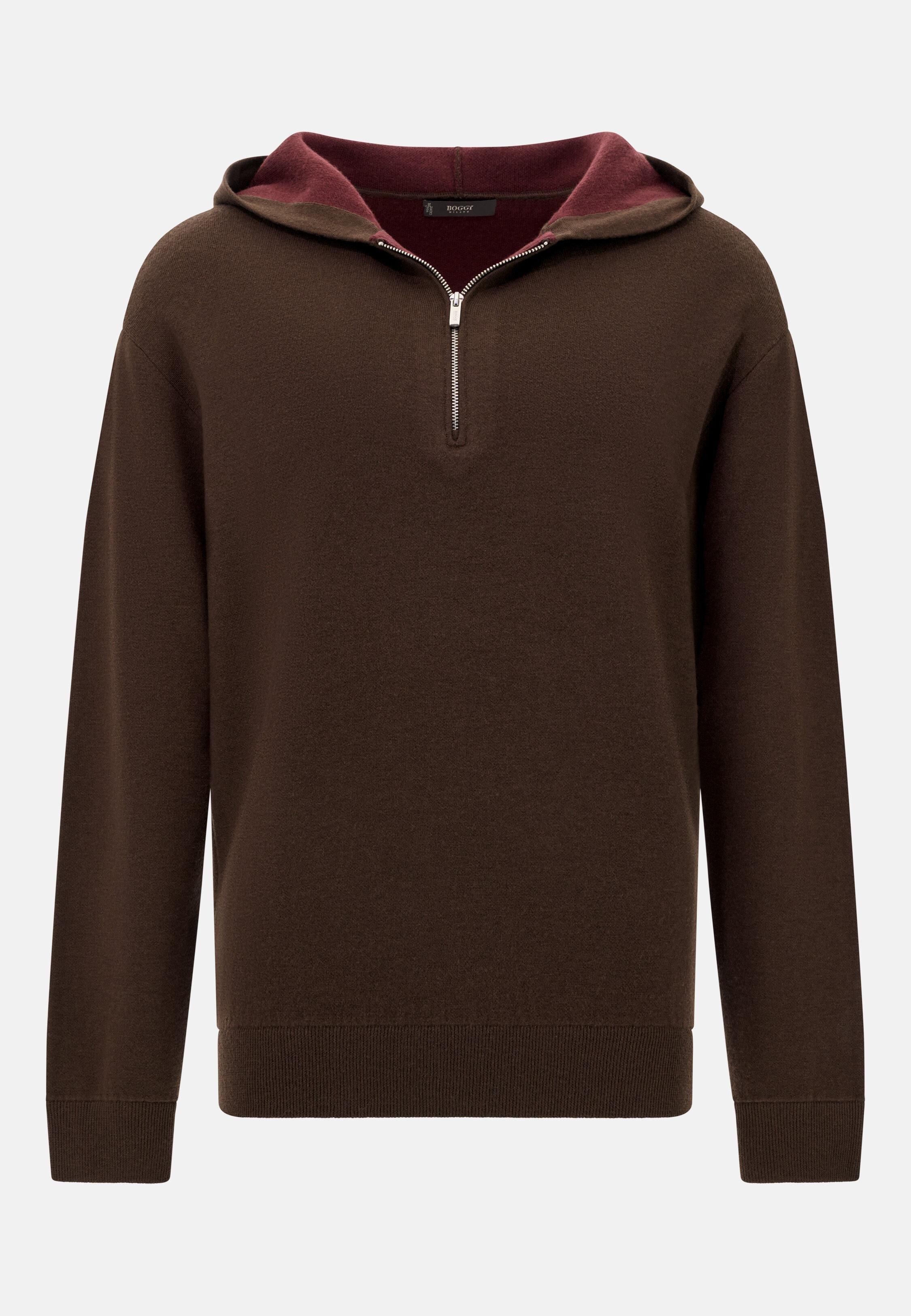 Half-Zip Hoodie in Wool and Cashmere Brown, Dark brown, large image number 3