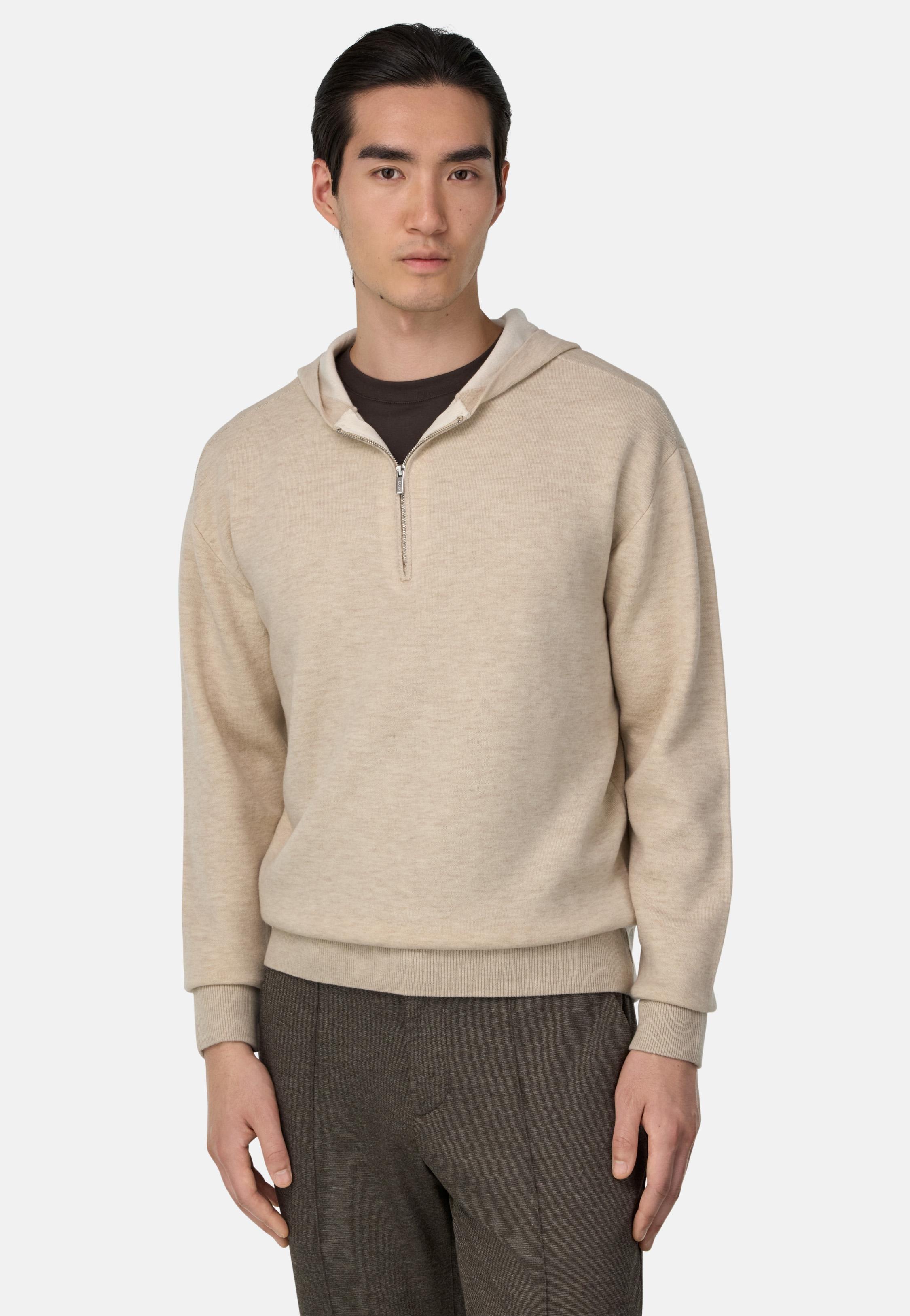 BEIGE Half-Zip Hoodie in Wool and Cashmere, , large image number 0