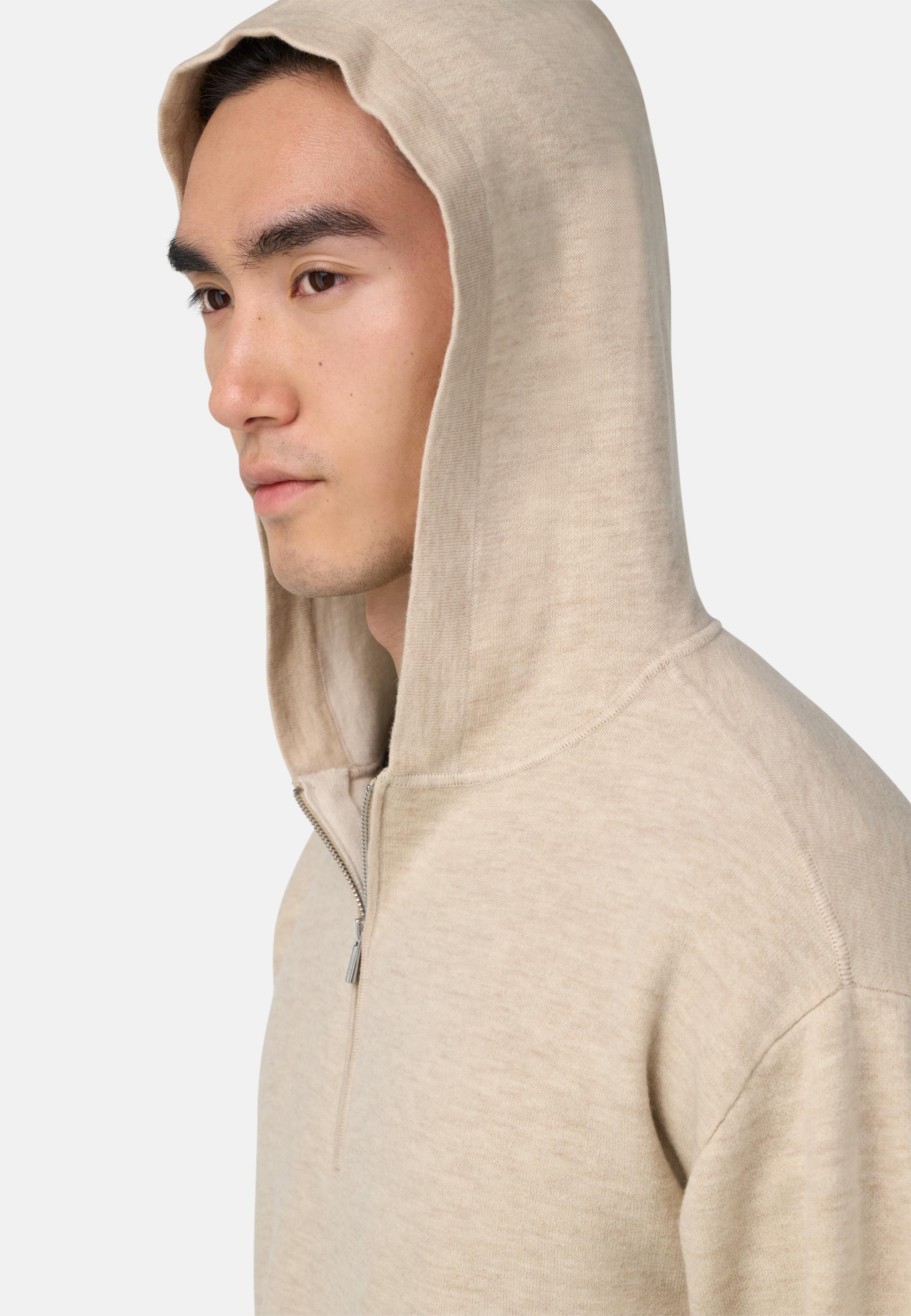 BEIGE Half-Zip Hoodie in Wool and Cashmere, , large image number 2