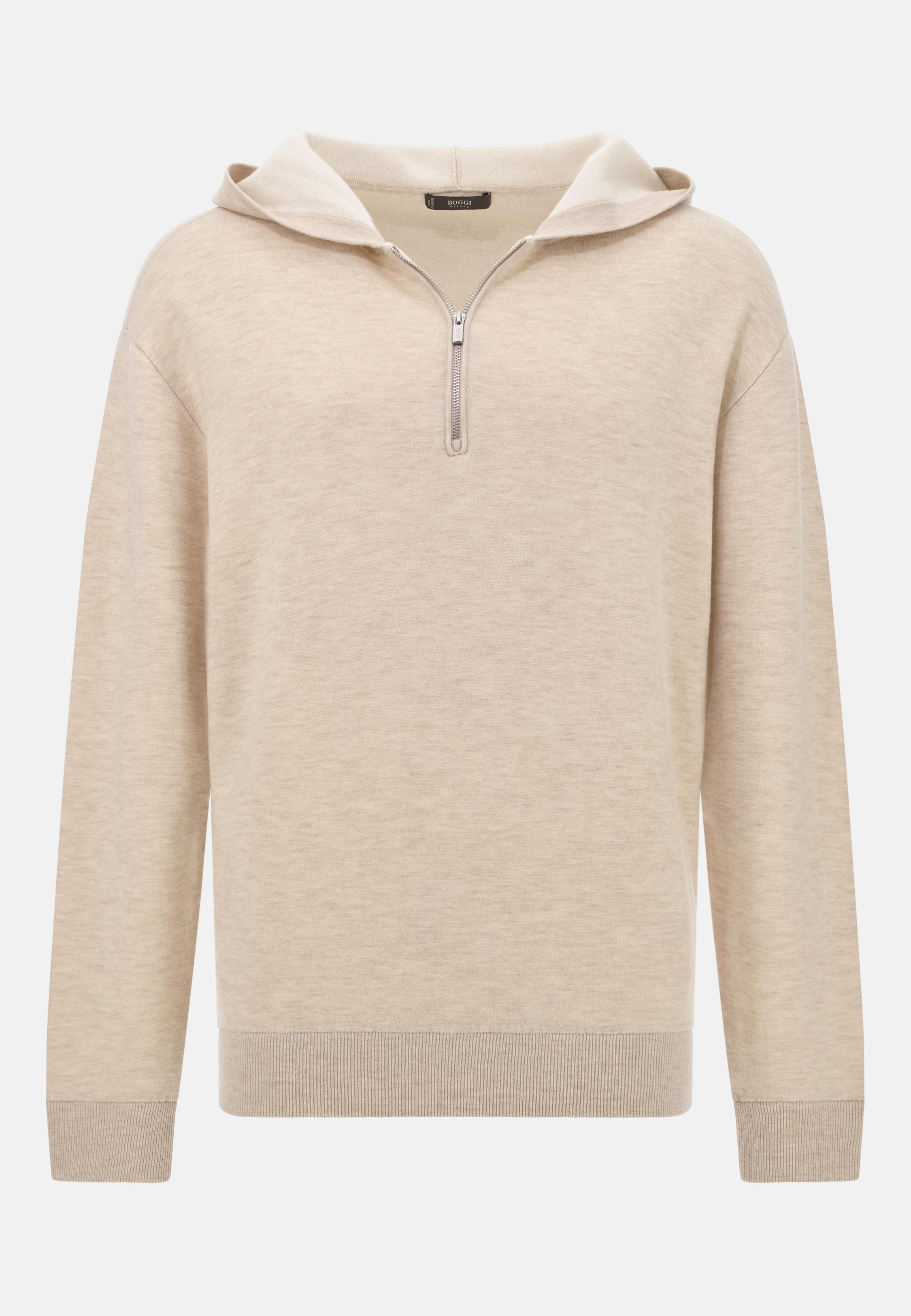 BEIGE Half-Zip Hoodie in Wool and Cashmere, , large image number 3