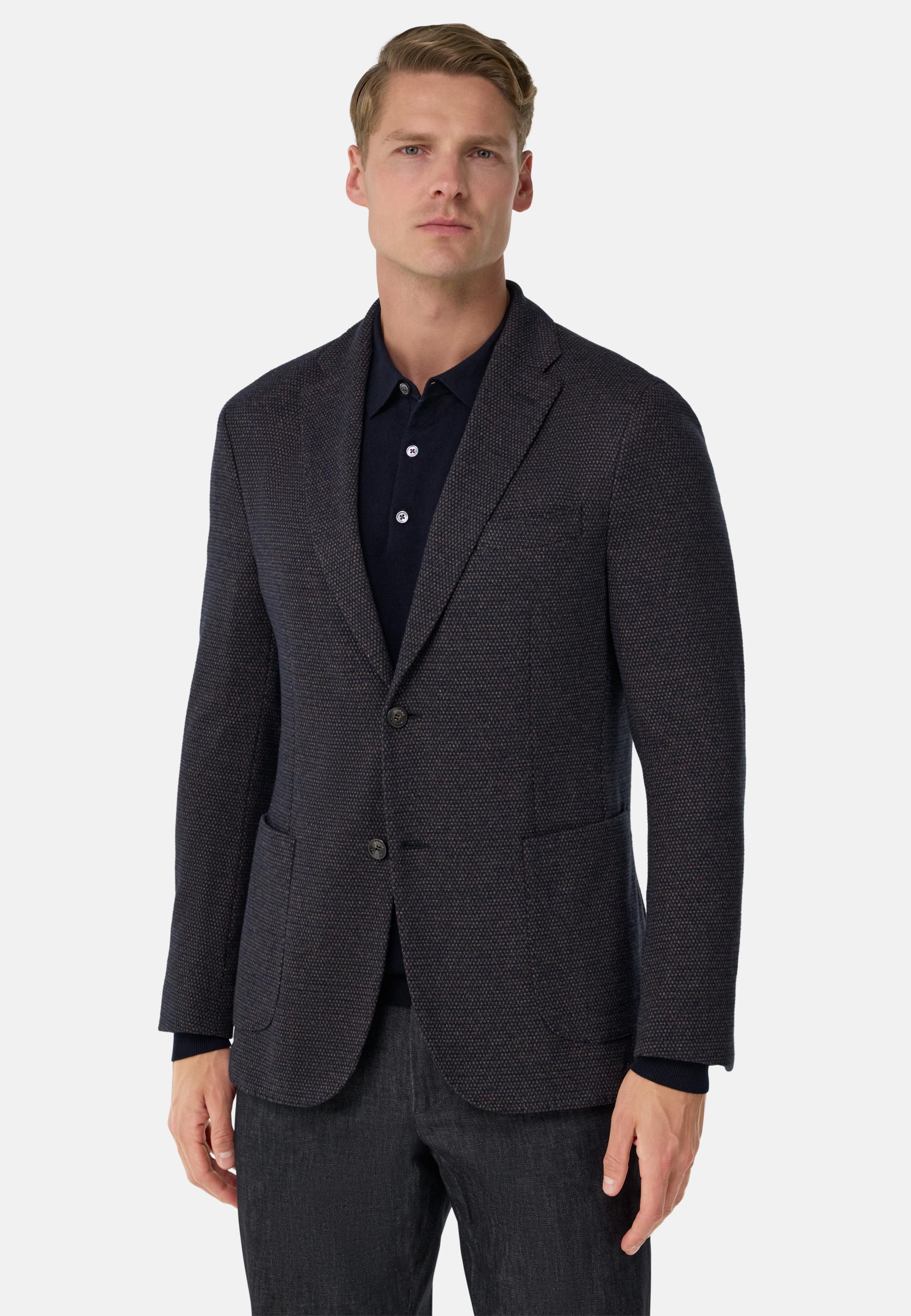 B Jersey Micro Patterned Jacket In A Cotton Blend Blue, Navy blue, medium