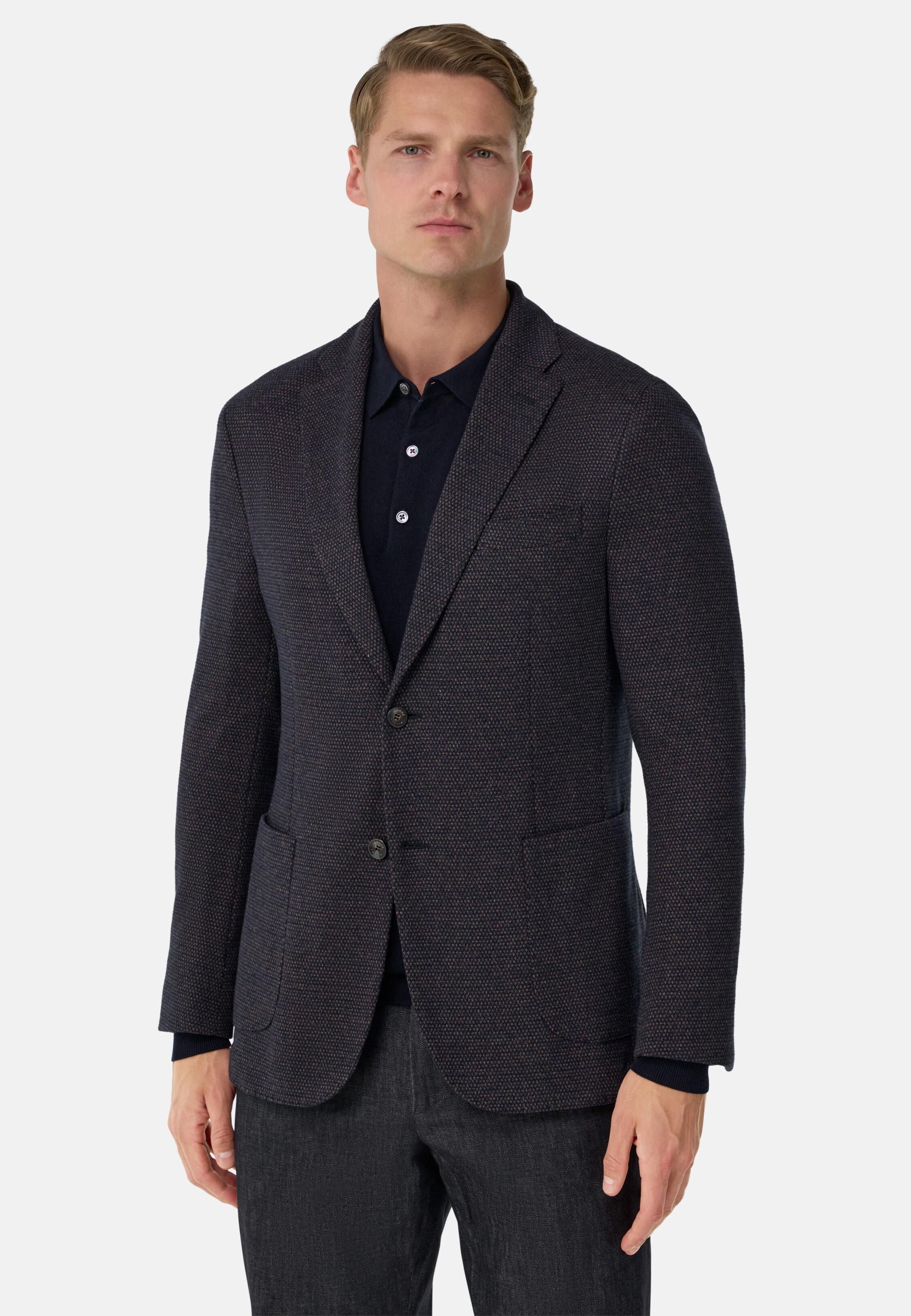 B Jersey Micro Patterned Blazer In A Cotton Blend Blue, 3901_NAVY, medium