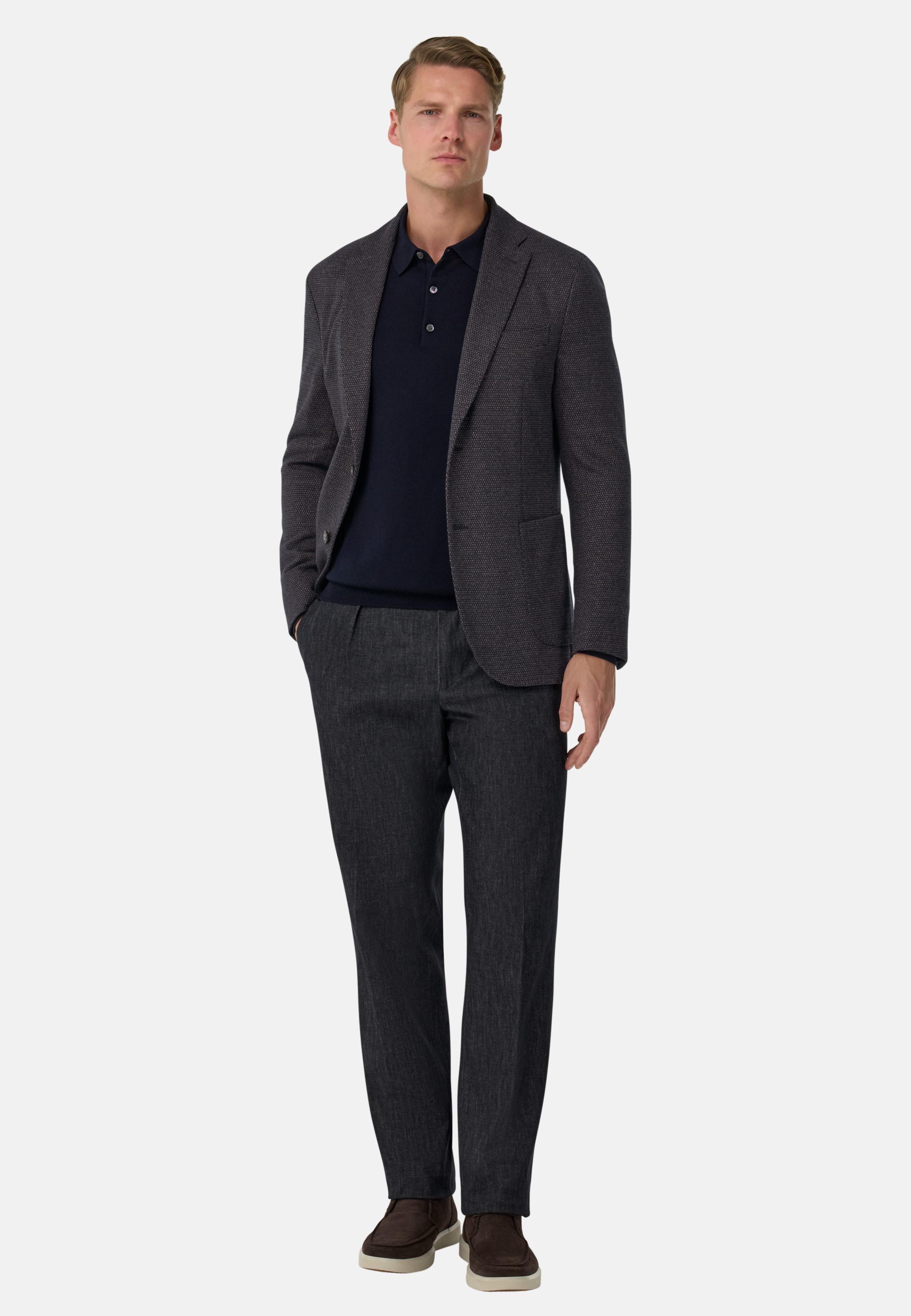 B Jersey Micro Patterned Blazer In A Cotton Blend Blue, Navy blue, large image number 5