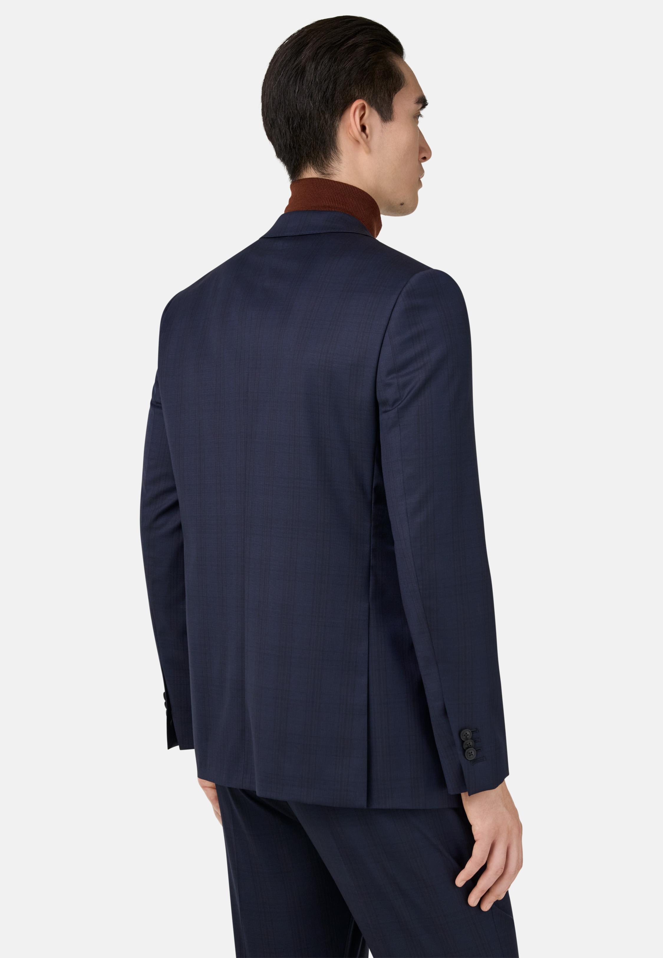 BLUE Prince of Wales Check Natural Stretch Wool Suit, Navy blue, medium