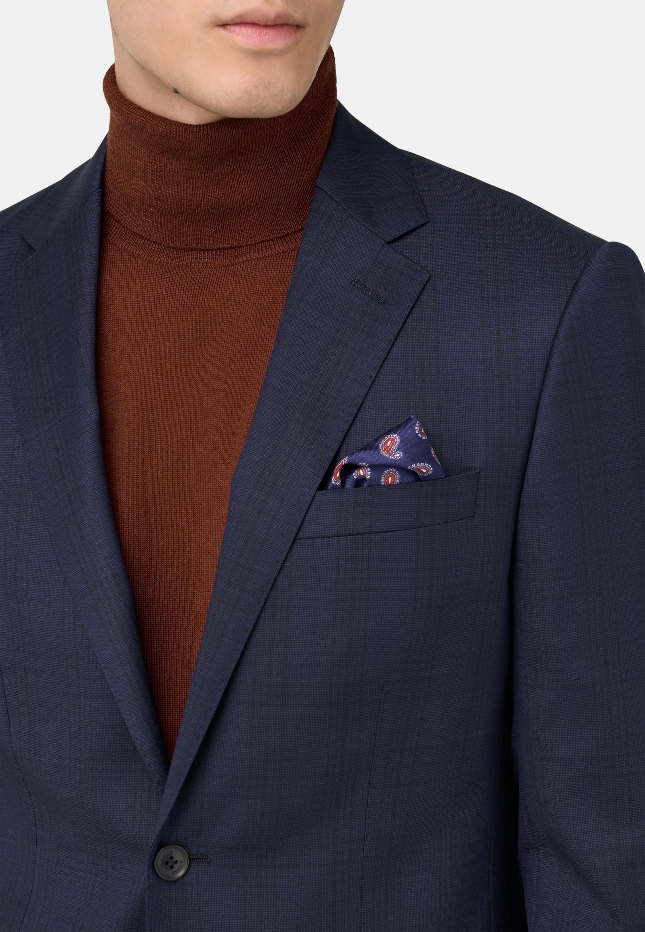BLUE Prince of Wales Check Natural Stretch Wool Suit, Navy blue, large image number 2