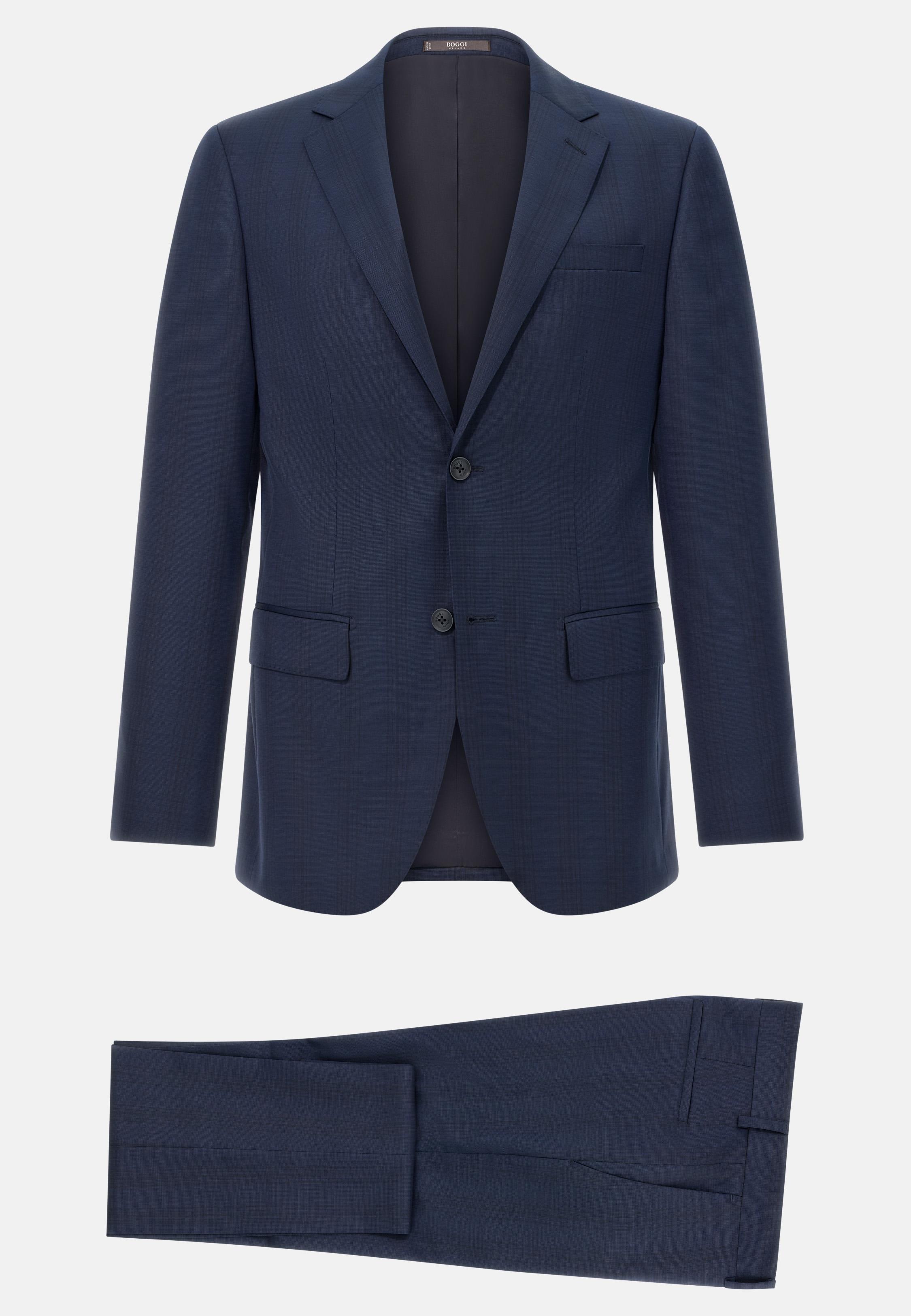 BLUE Prince of Wales Check Natural Stretch Wool Suit, Navy blue, large image number 4