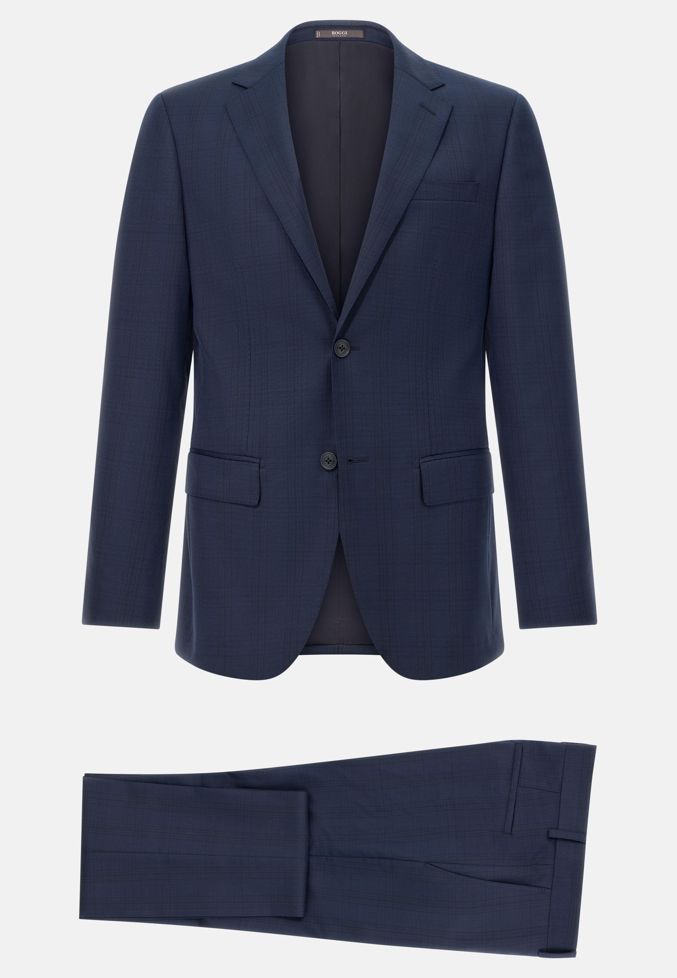 Prince Of Wales Check Natural Stretch Wool Suit Navy, 3901_NAVY, large image number 4