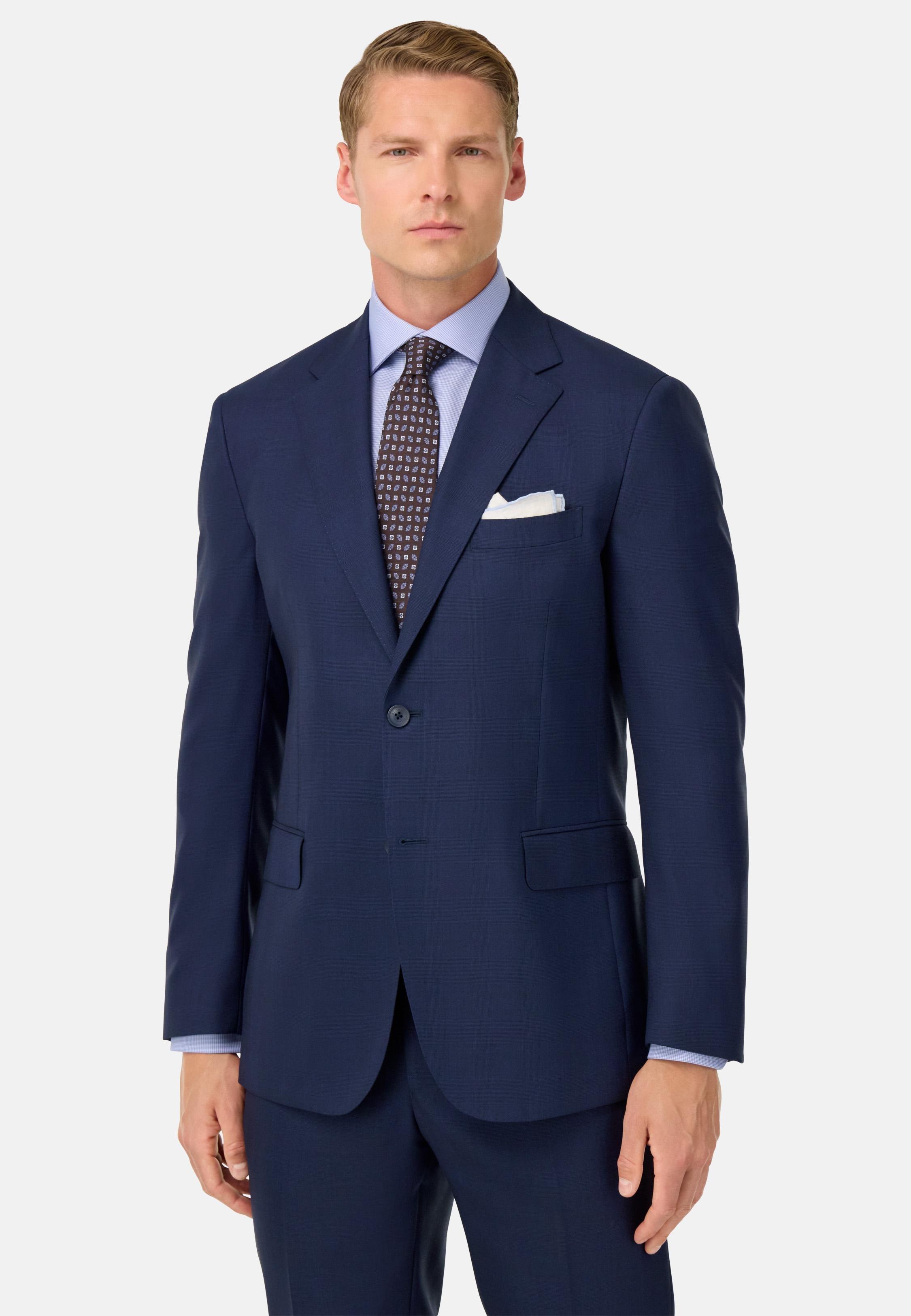Prince of Wales Check Suit in Pure Wool Blue, Navy blue, medium