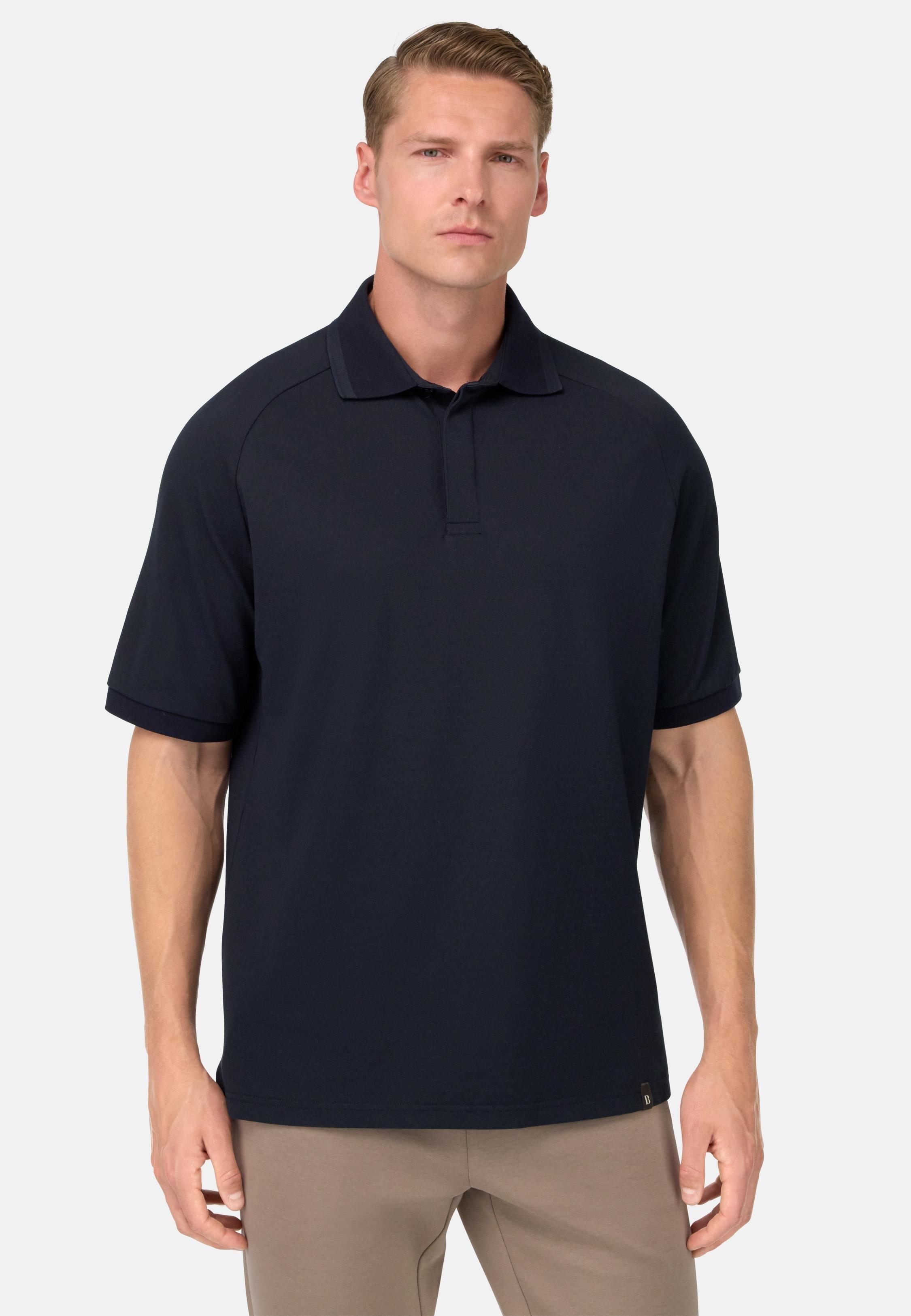 Cool Jade Pique Polo With Raglan Sleeves Blue, Navy blue, medium