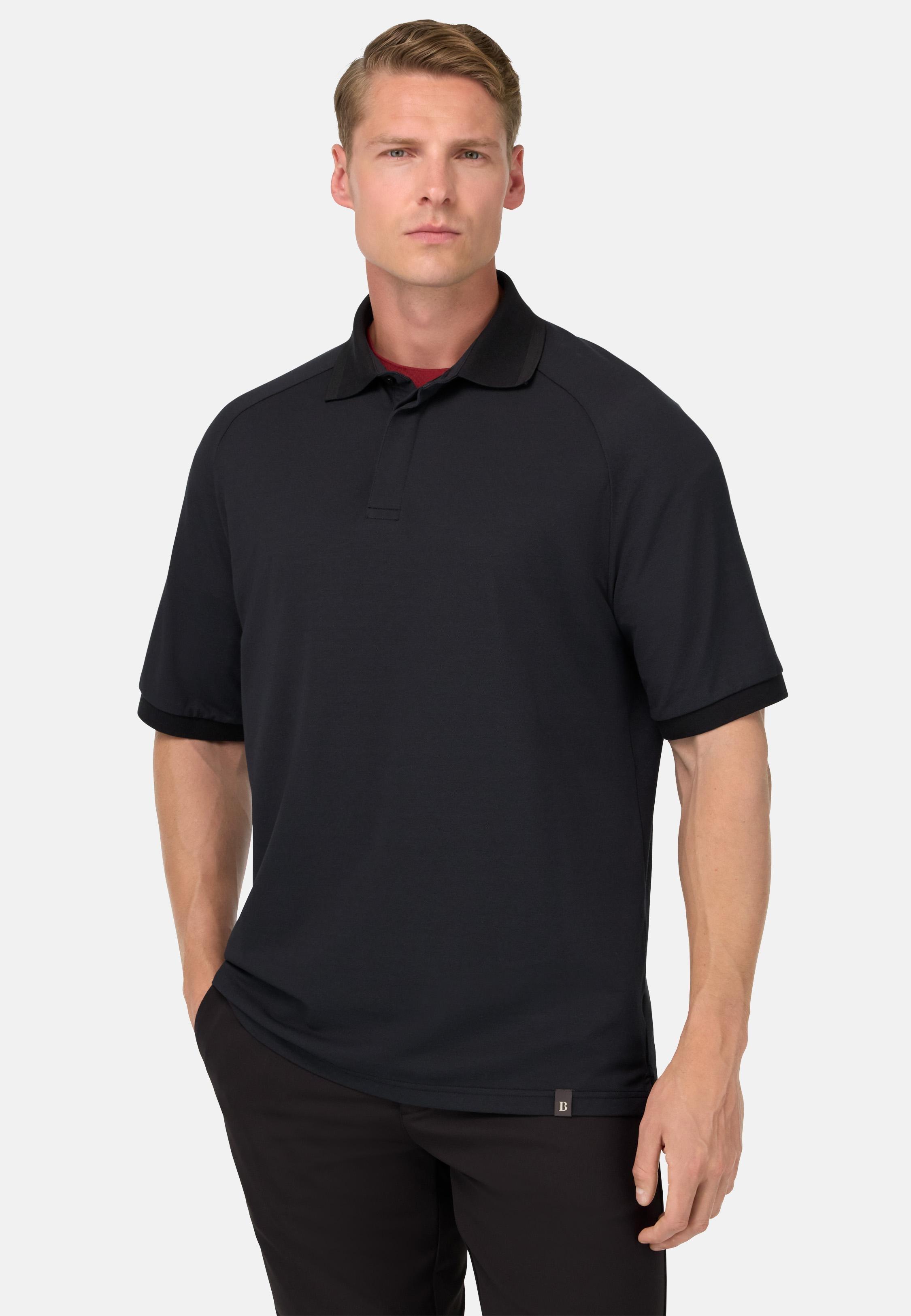 Cool Jade Pique Polo With Raglan Sleeves Black, Black, medium