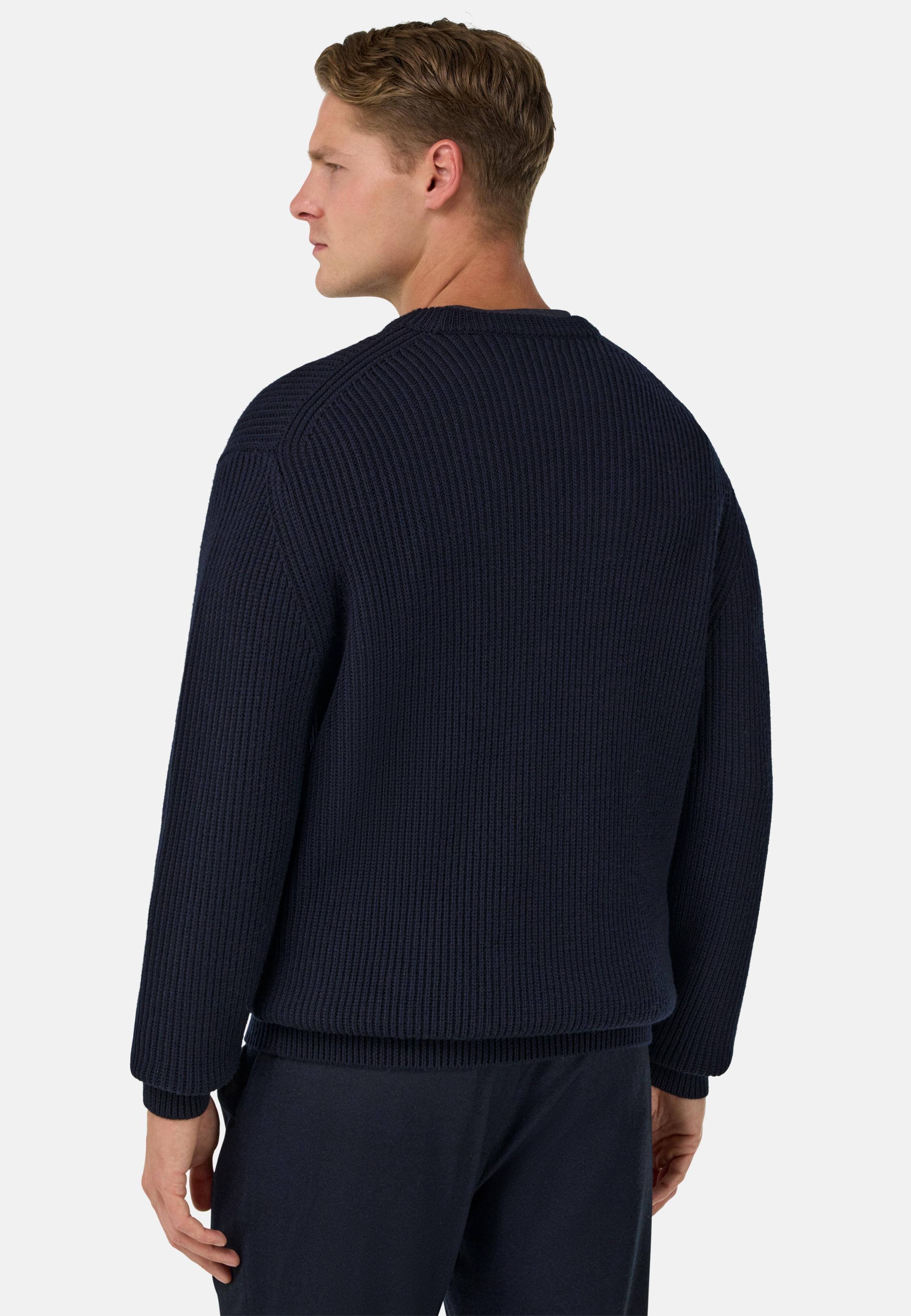 Merino Wool Crew Neck Jumper Blue, Navy blue, medium