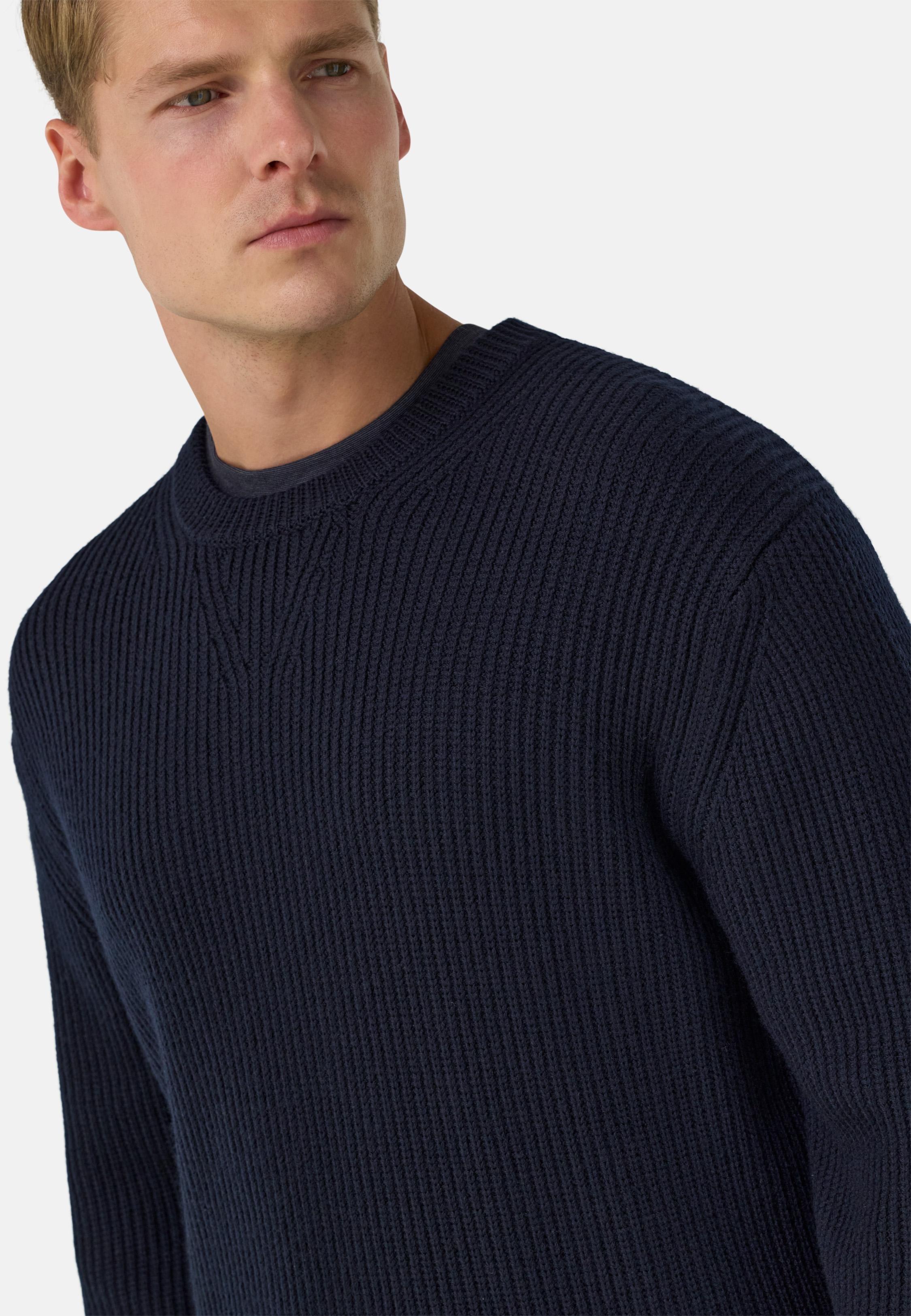 Merino Wool Crew Neck Jumper Blue, Navy blue, large image number 2