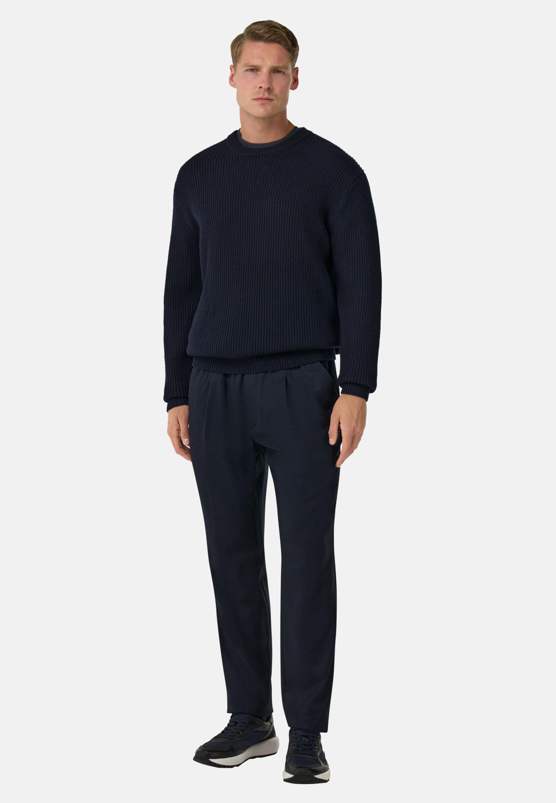 Merino Wool Crew Neck Jumper Blue, Navy blue, large image number 4