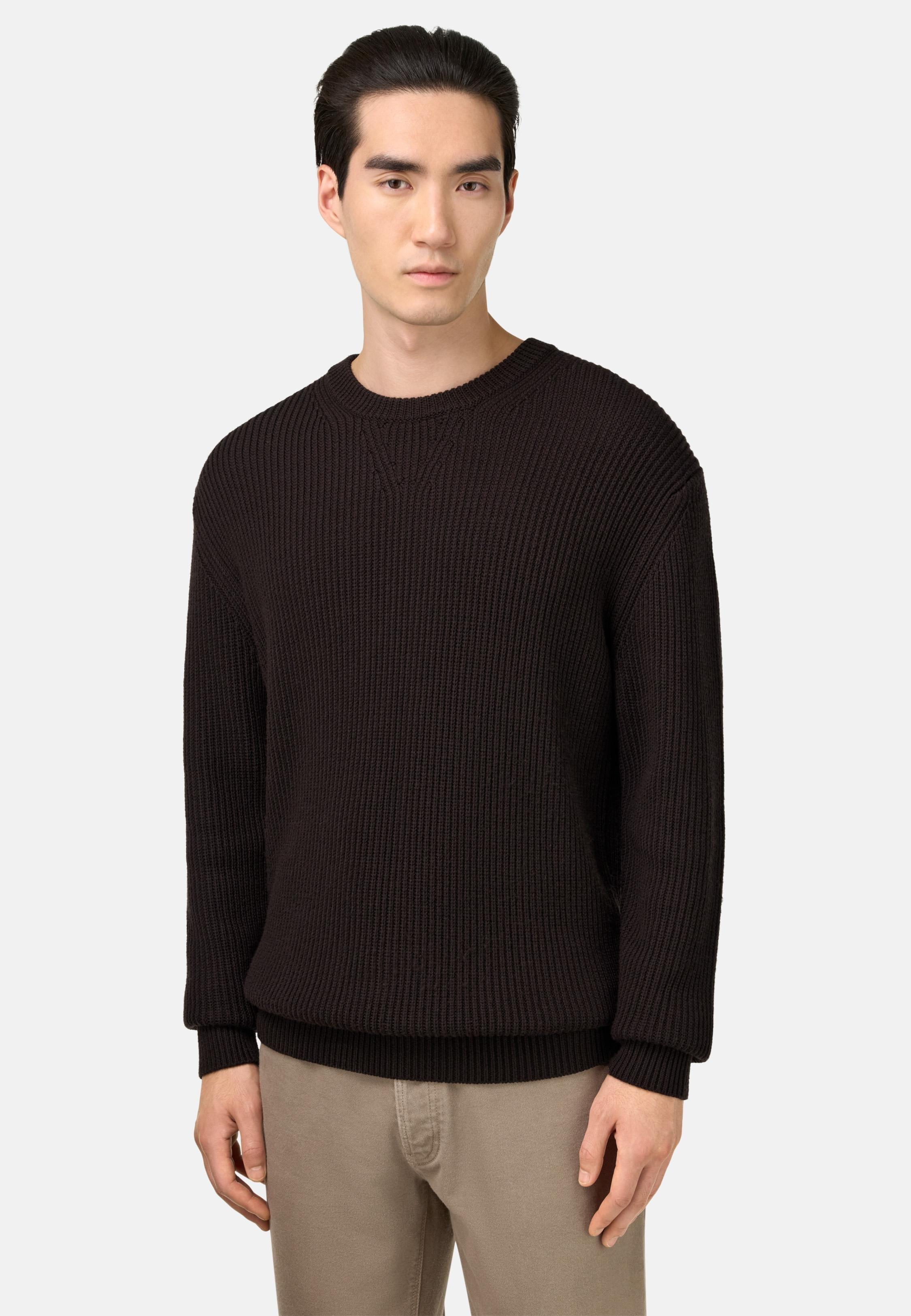 Merino Wool Crew Neck Jumper Brown, Dark brown, medium