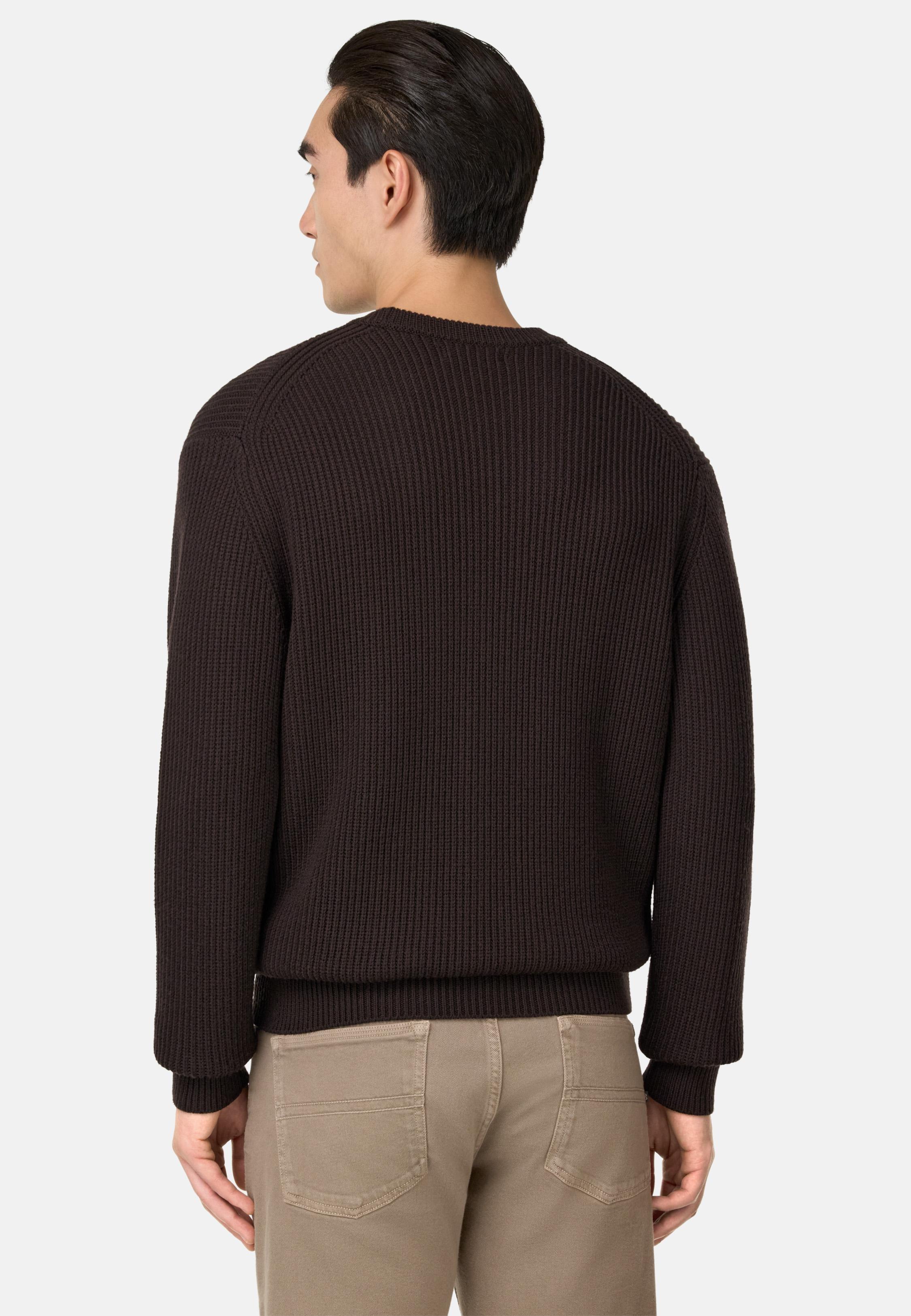 Merino Wool Crew Neck Jumper Brown, Dark brown, large image number 1
