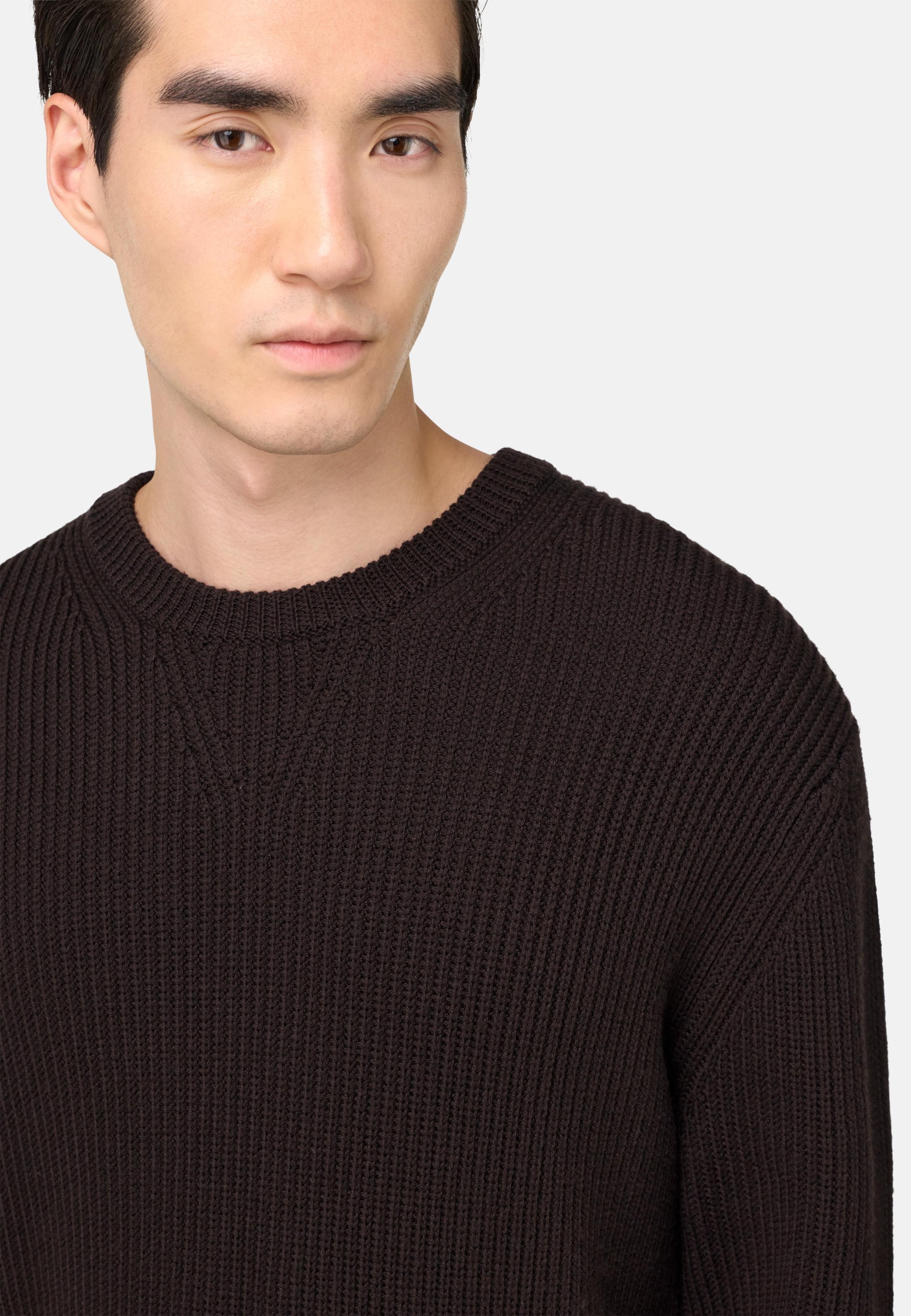 Merino Wool Crew Neck Jumper Brown, Dark brown, large image number 2